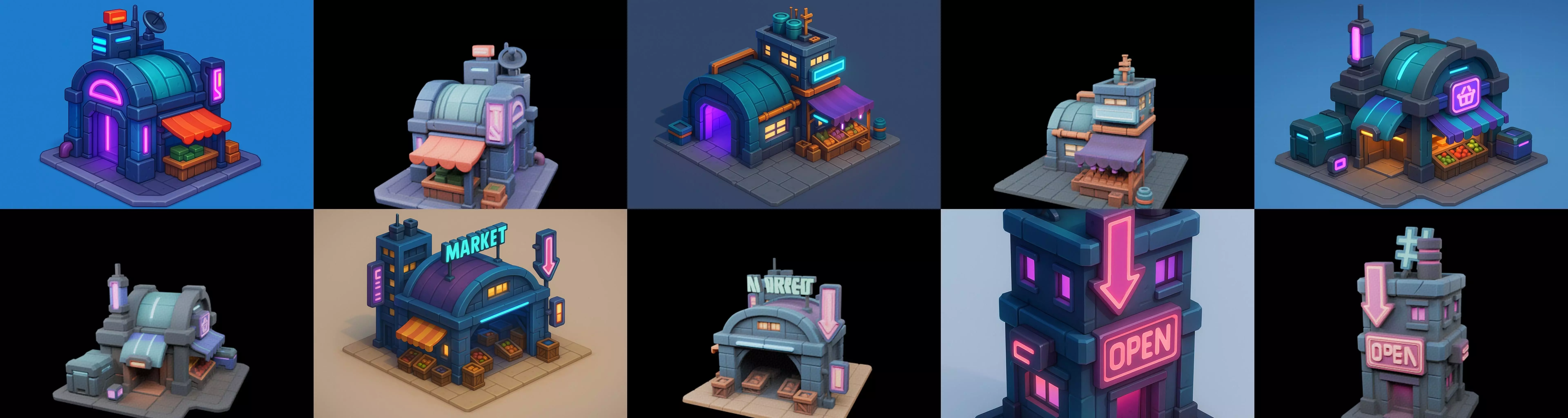 Super Market House Shop bundle 7 pack 100 glb 3D model_3