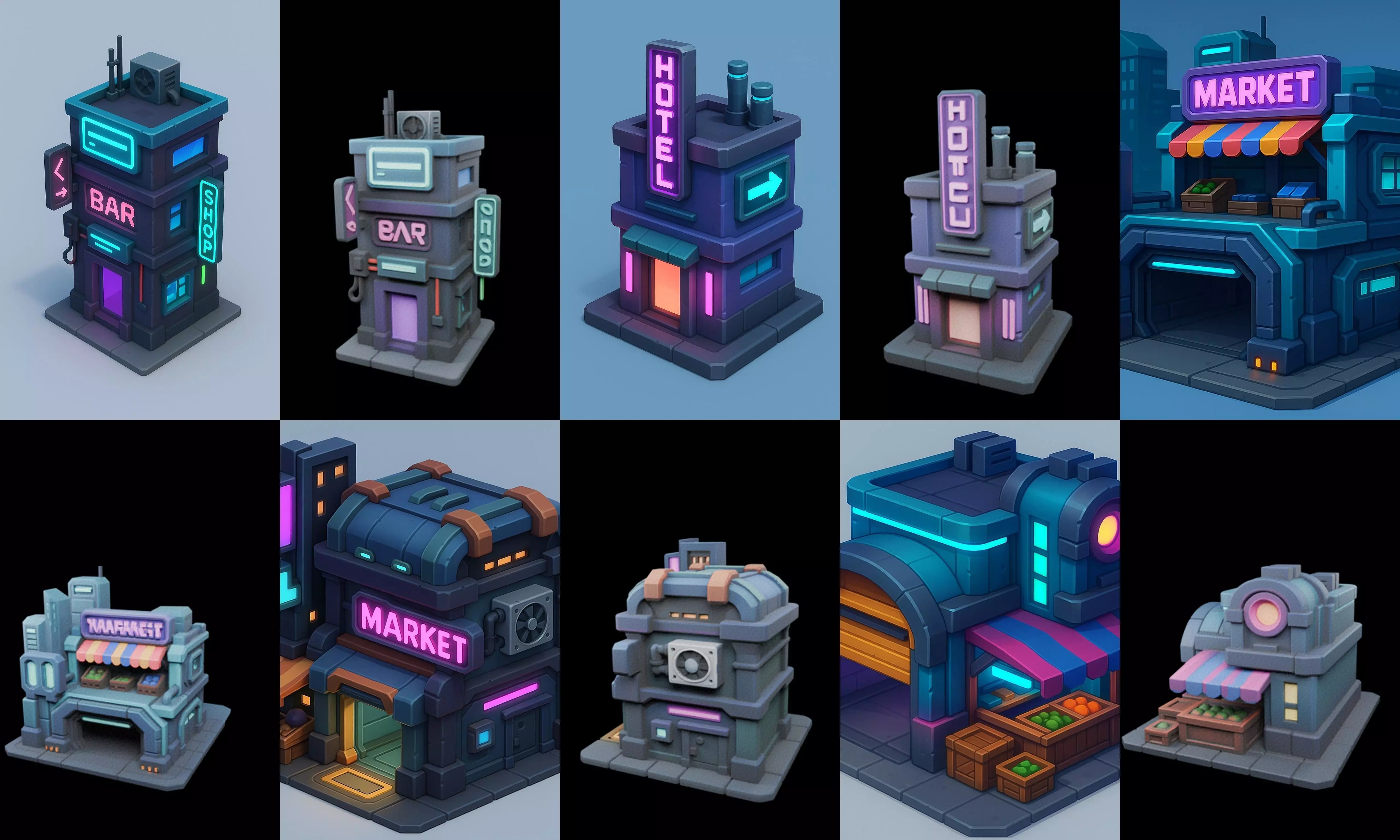 Super Market House Shop bundle 7 pack 100 glb 3D model_19