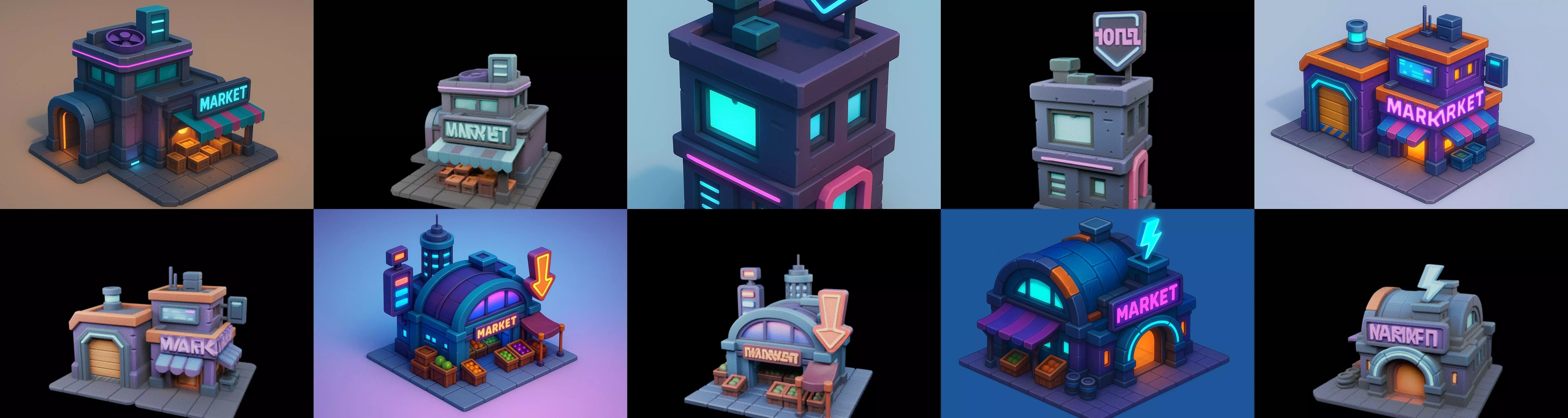 Super Market House Shop bundle 7 pack 100 glb 3D model_1