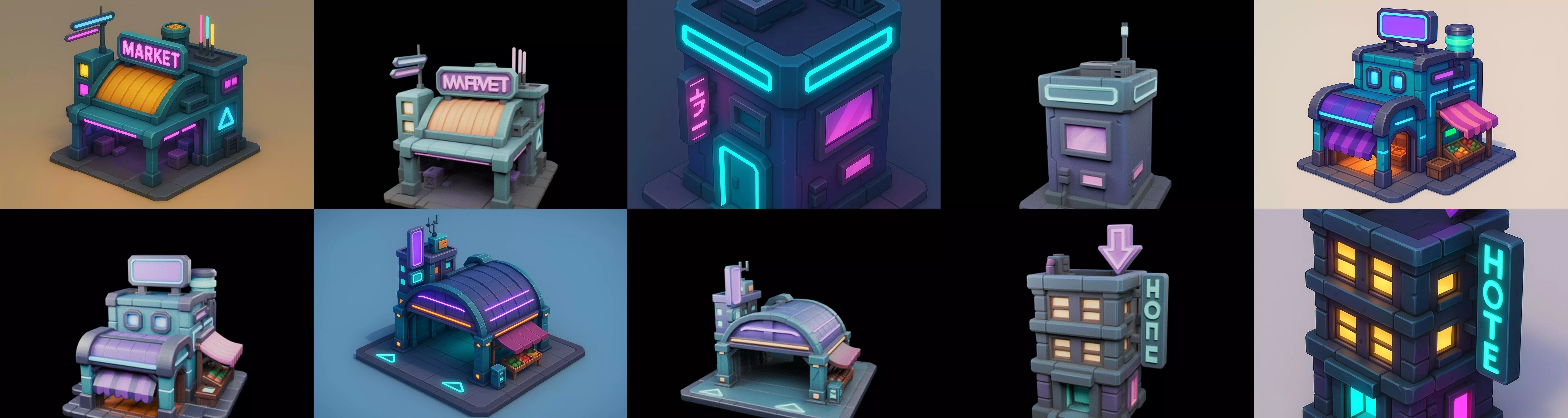 Super Market House Shop bundle 7 pack 100 glb 3D model_11