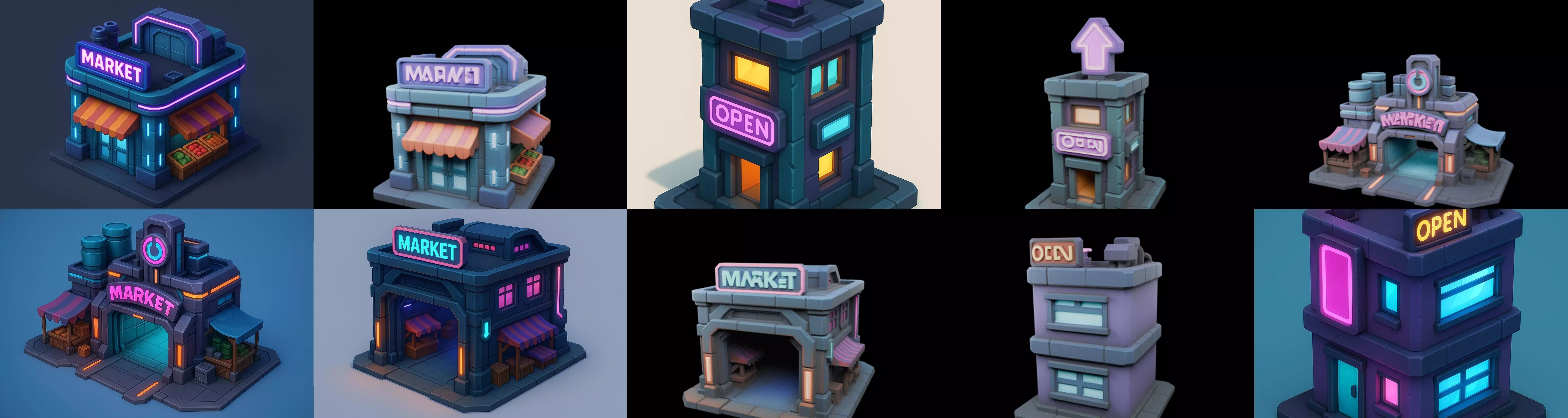 Super Market House Shop bundle 7 pack 100 glb 3D model_4