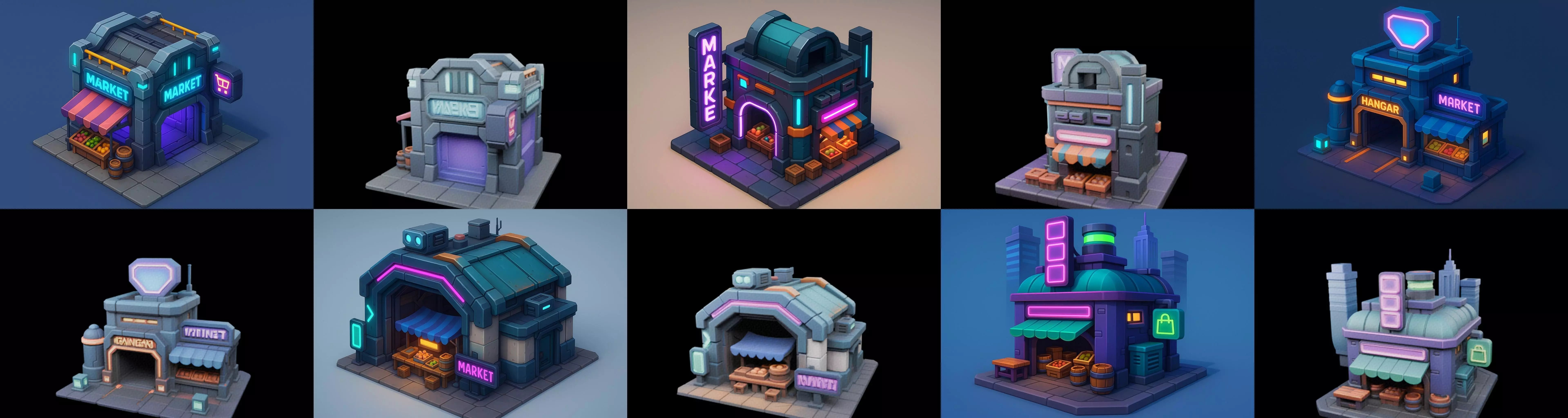 Super Market House Shop bundle 7 pack 100 glb 3D model_7