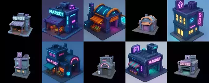 Super Market House Shop bundle 5 pack 100 glb