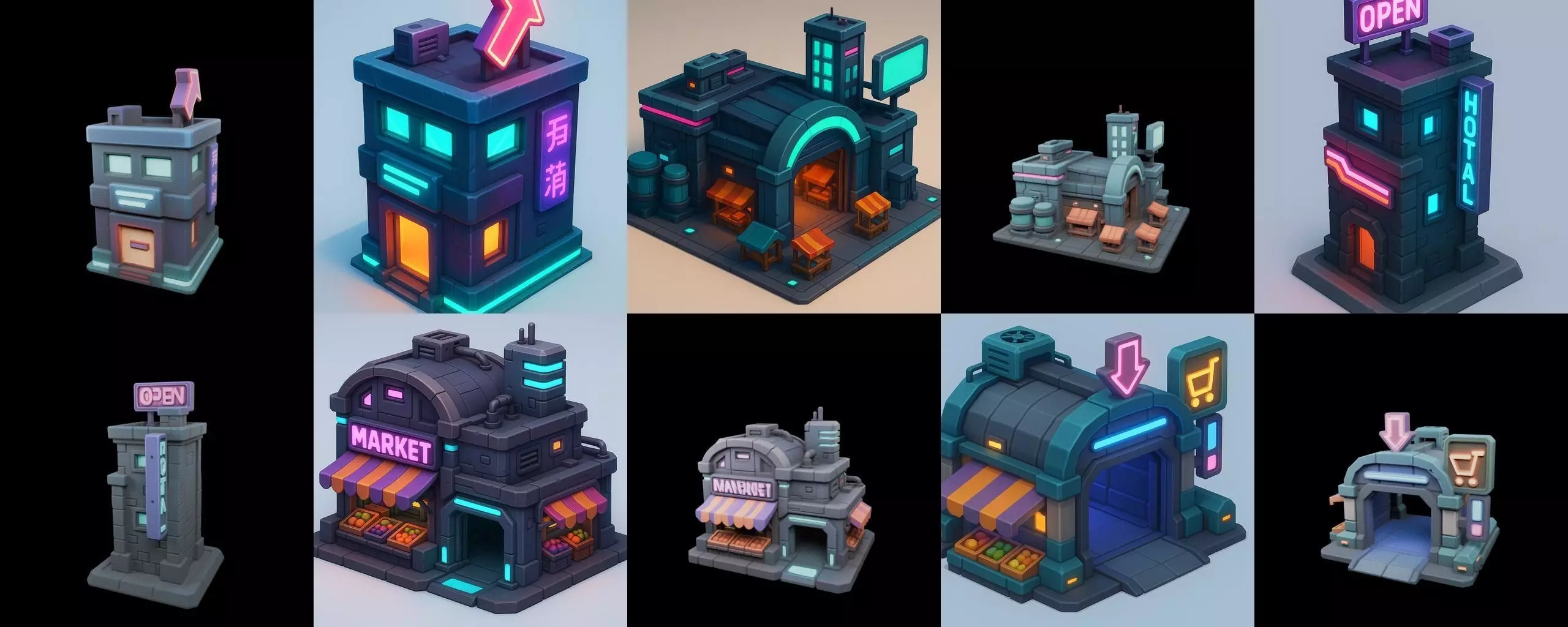 Super Market House Shop bundle 4 pack 100 glb 3D model_13