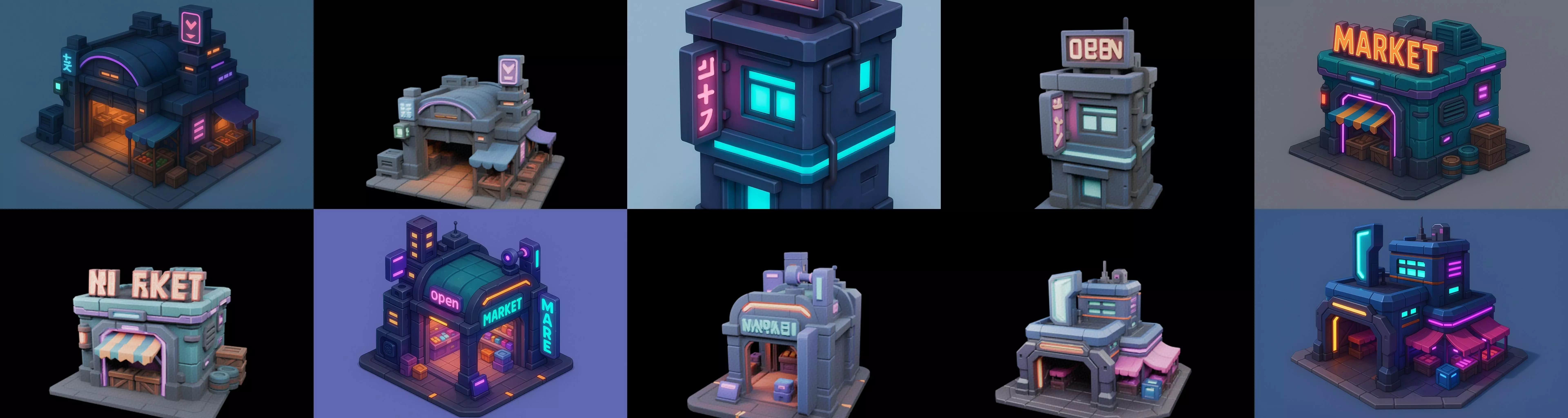 Super Market House Shop bundle 4 pack 100 glb 3D model_19