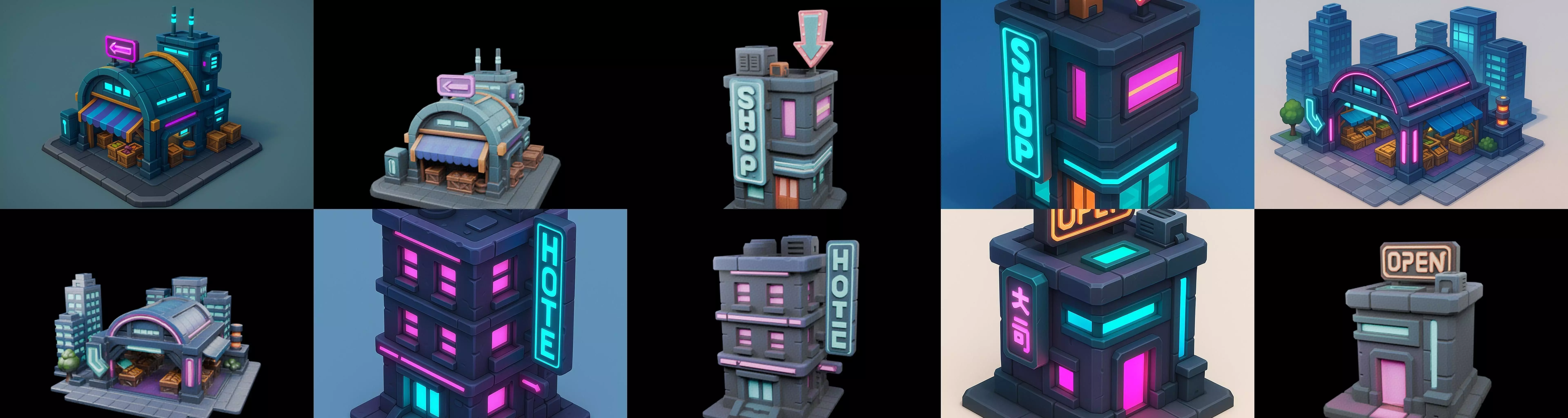 Super Market House Shop bundle 4 pack 100 glb 3D model_18