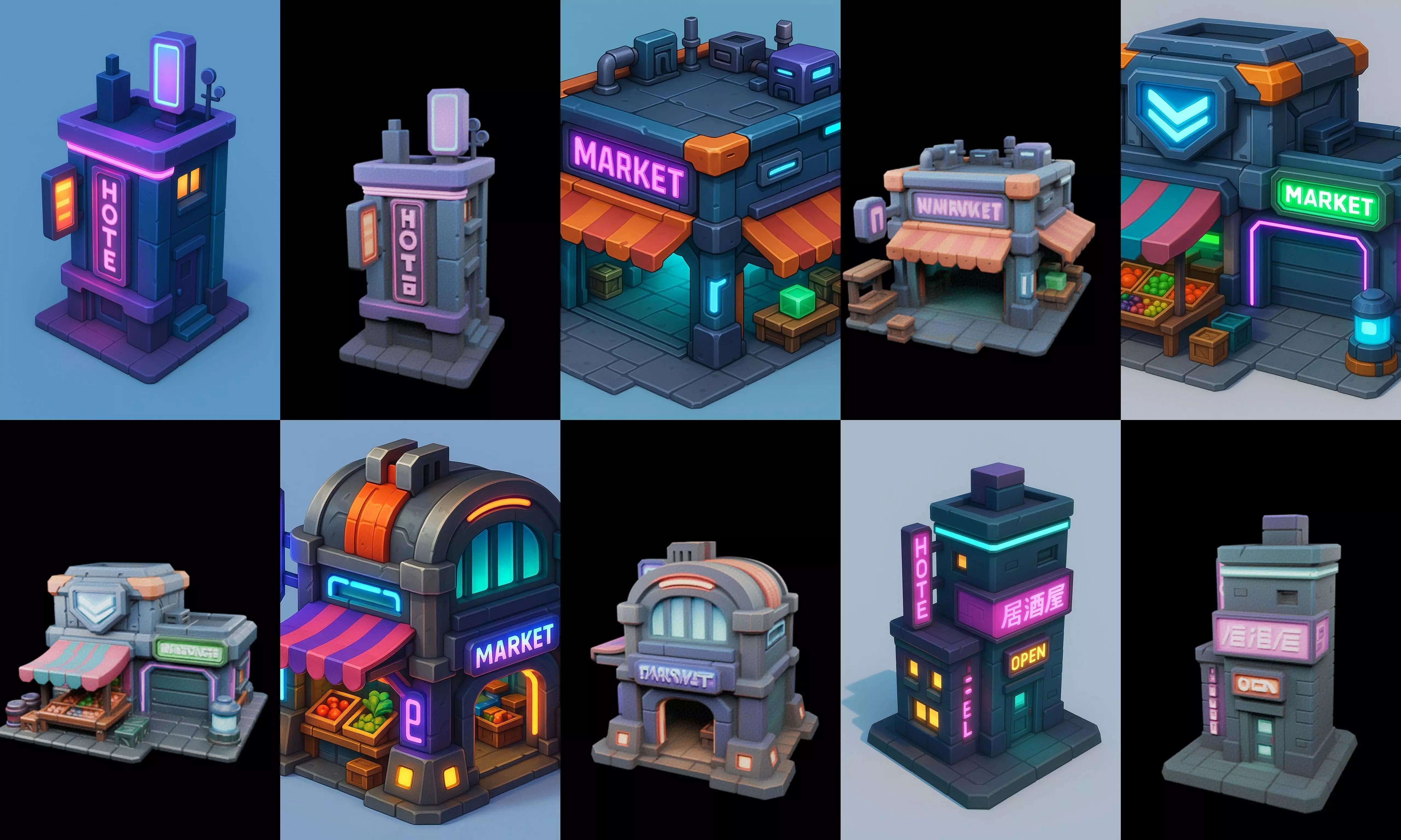 Super Market House Shop bundle 4 pack 100 glb 3D model_8