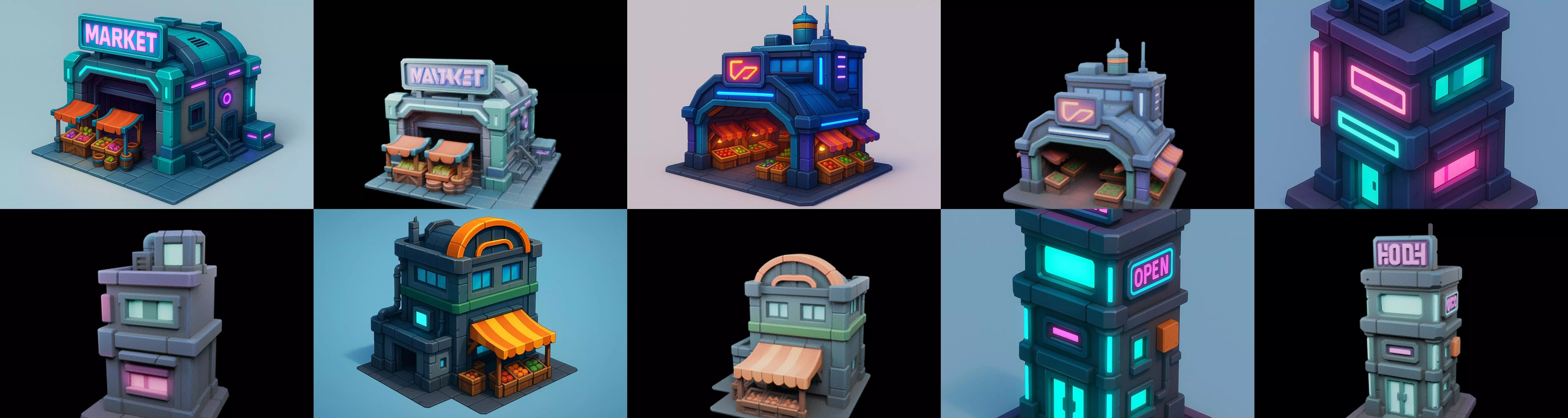 Super Market House Shop bundle 4 pack 100 glb 3D model_4