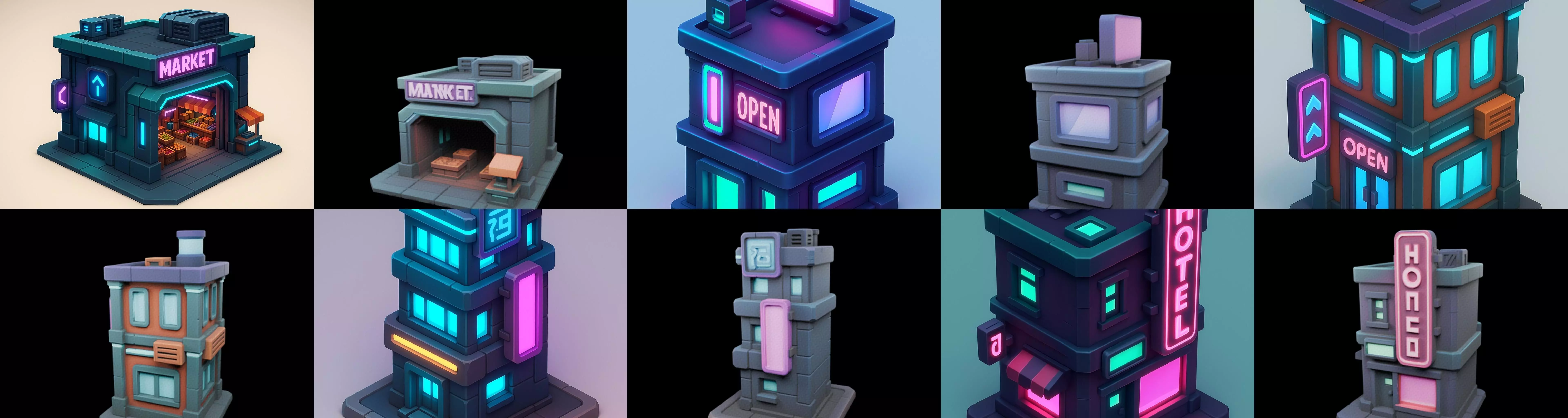 Super Market House Shop bundle 4 pack 100 glb 3D model_17