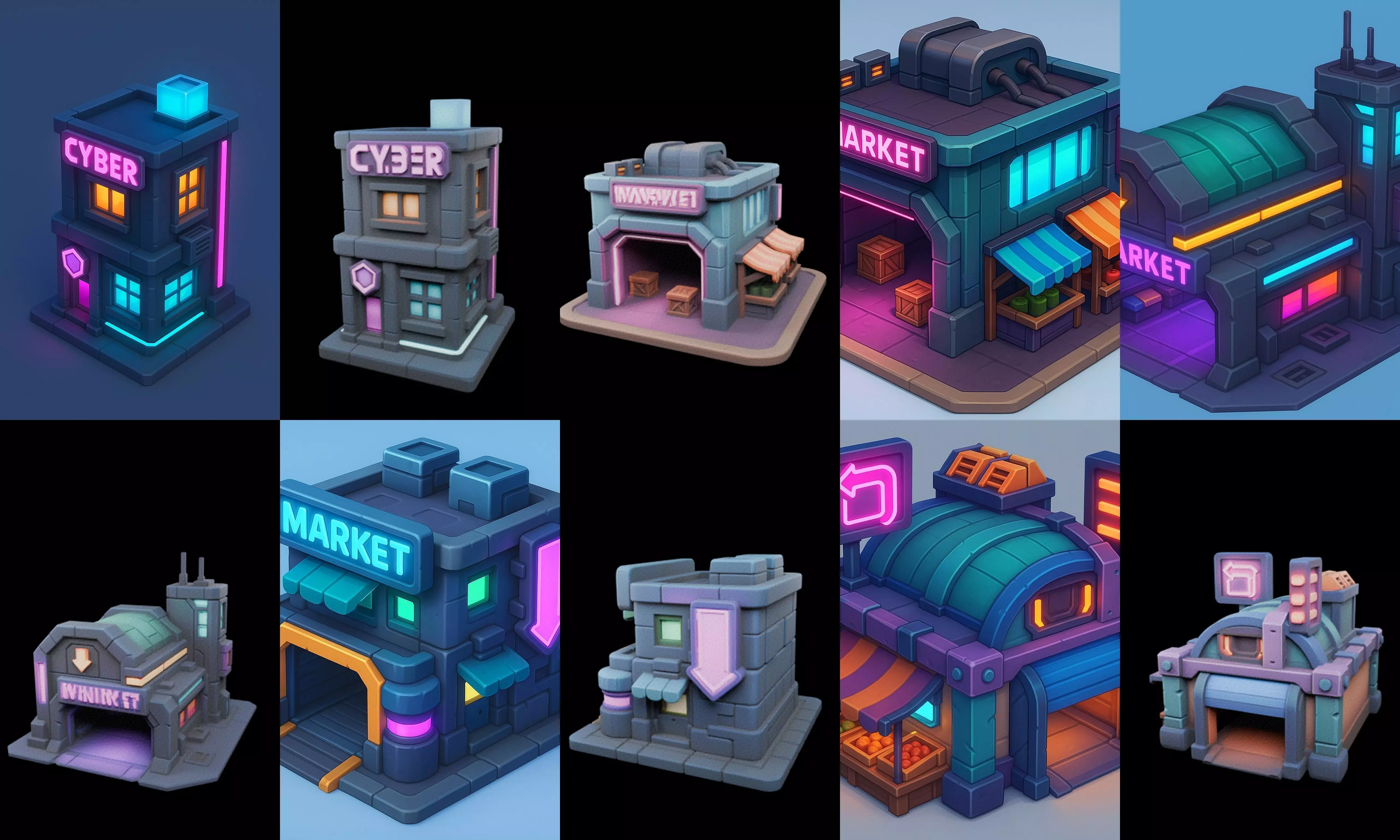 Super Market House Shop bundle 4 pack 100 glb 3D model_6