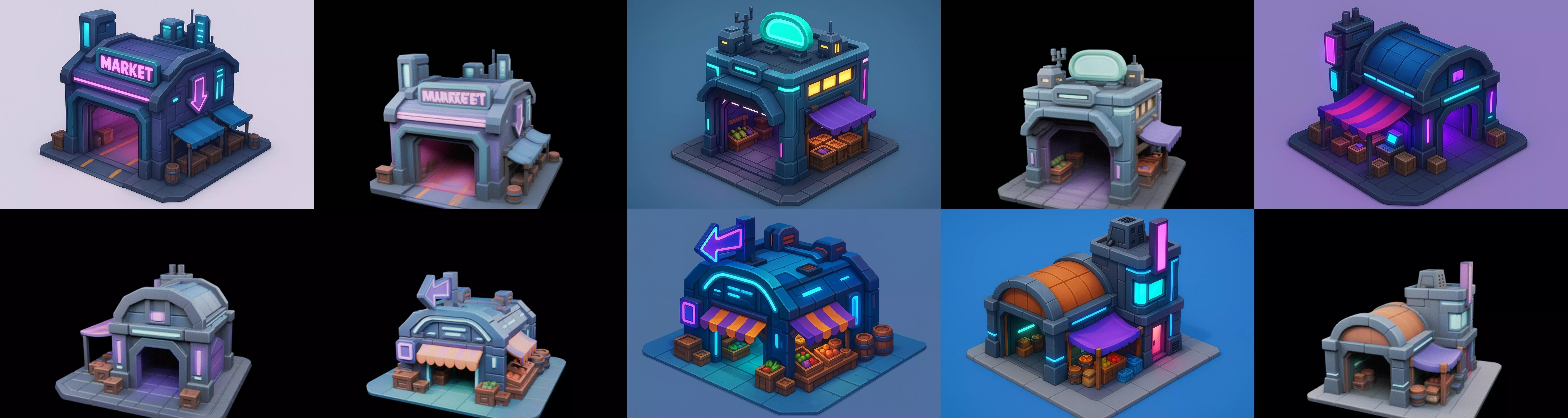 Super Market House Shop bundle 4 pack 100 glb 3D model_16