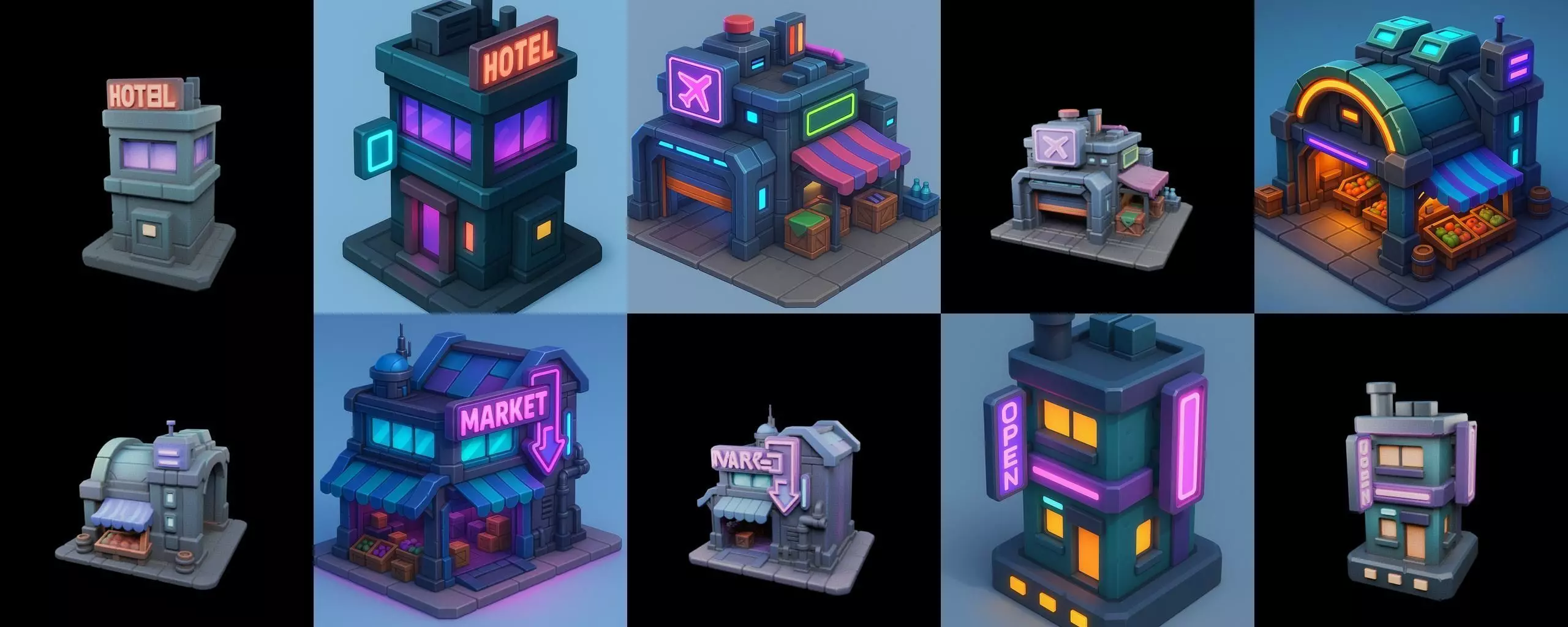 Super Market House Shop bundle 4 pack 100 glb 3D model_11