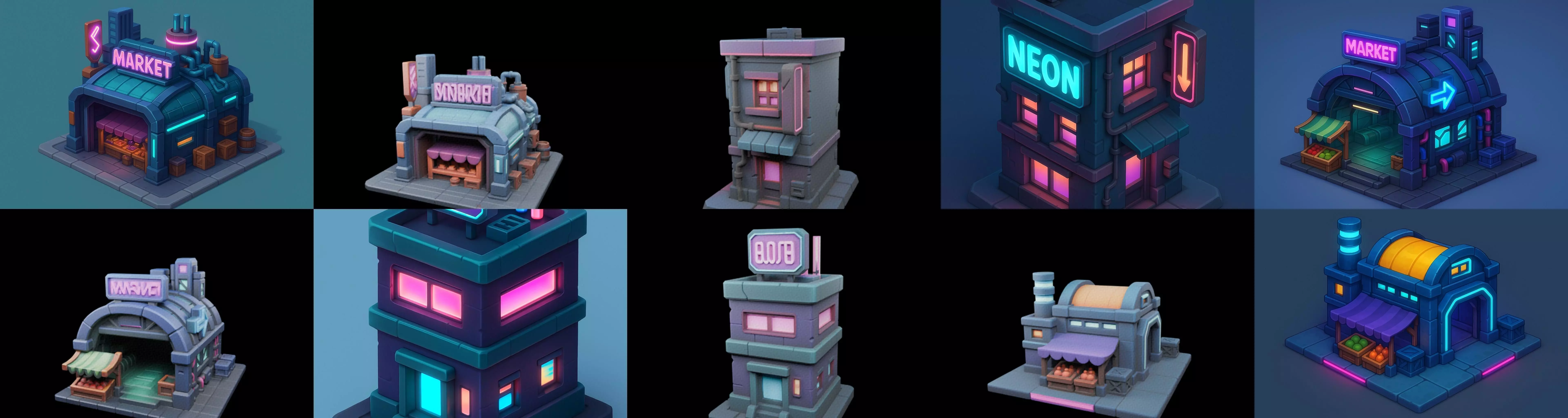 Super Market House Shop bundle 4 pack 100 glb 3D model_7