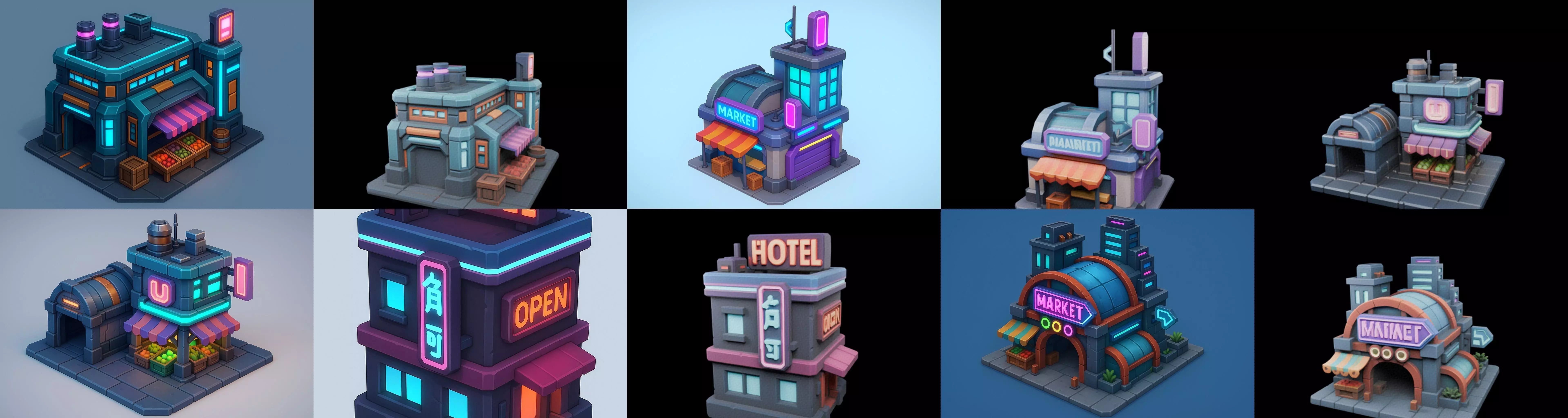 Super Market House Shop bundle 4 pack 100 glb 3D model_1