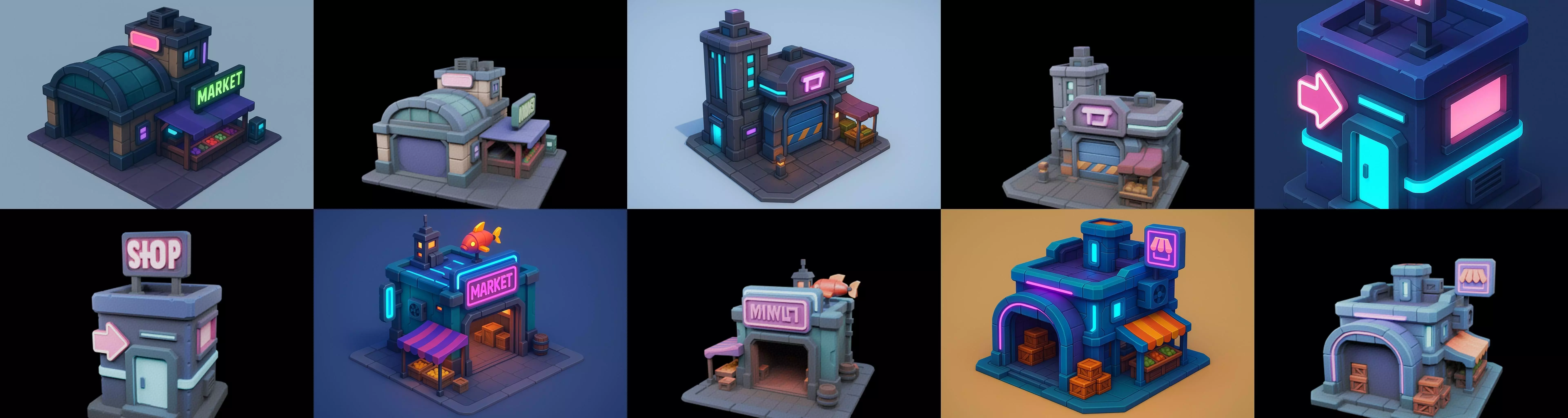 Super Market House Shop bundle 4 pack 100 glb 3D model_9