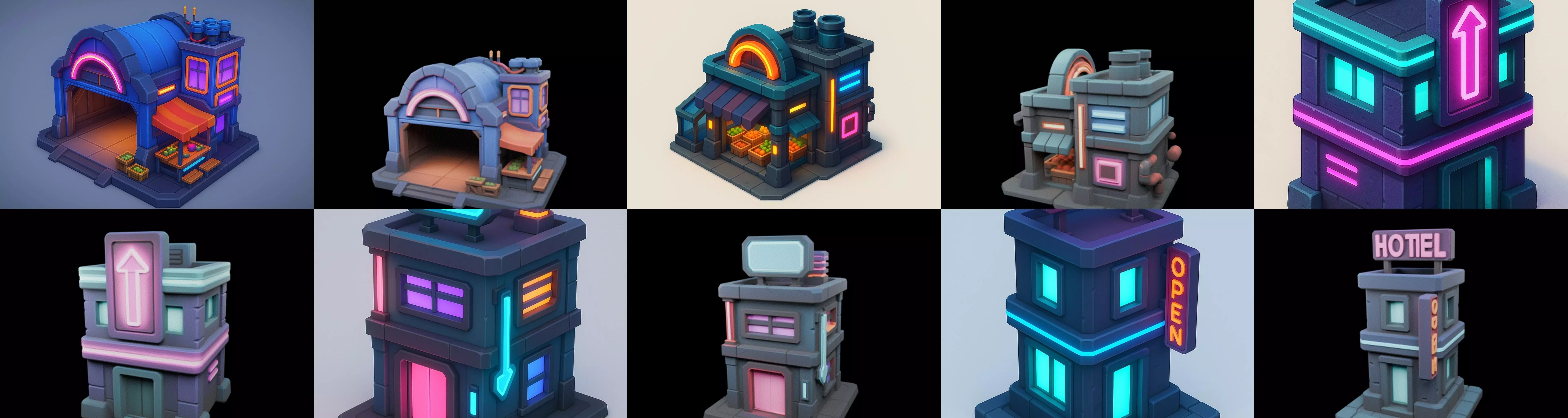 Super Market House Shop bundle 4 pack 100 glb 3D model_2