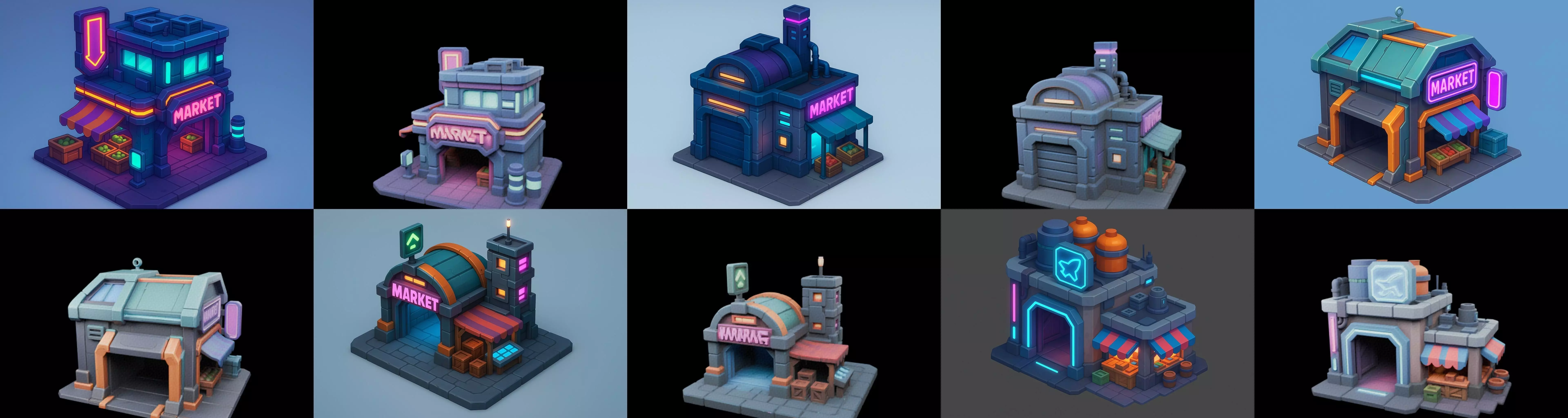 Super Market House Shop bundle 4 pack 100 glb 3D model_12