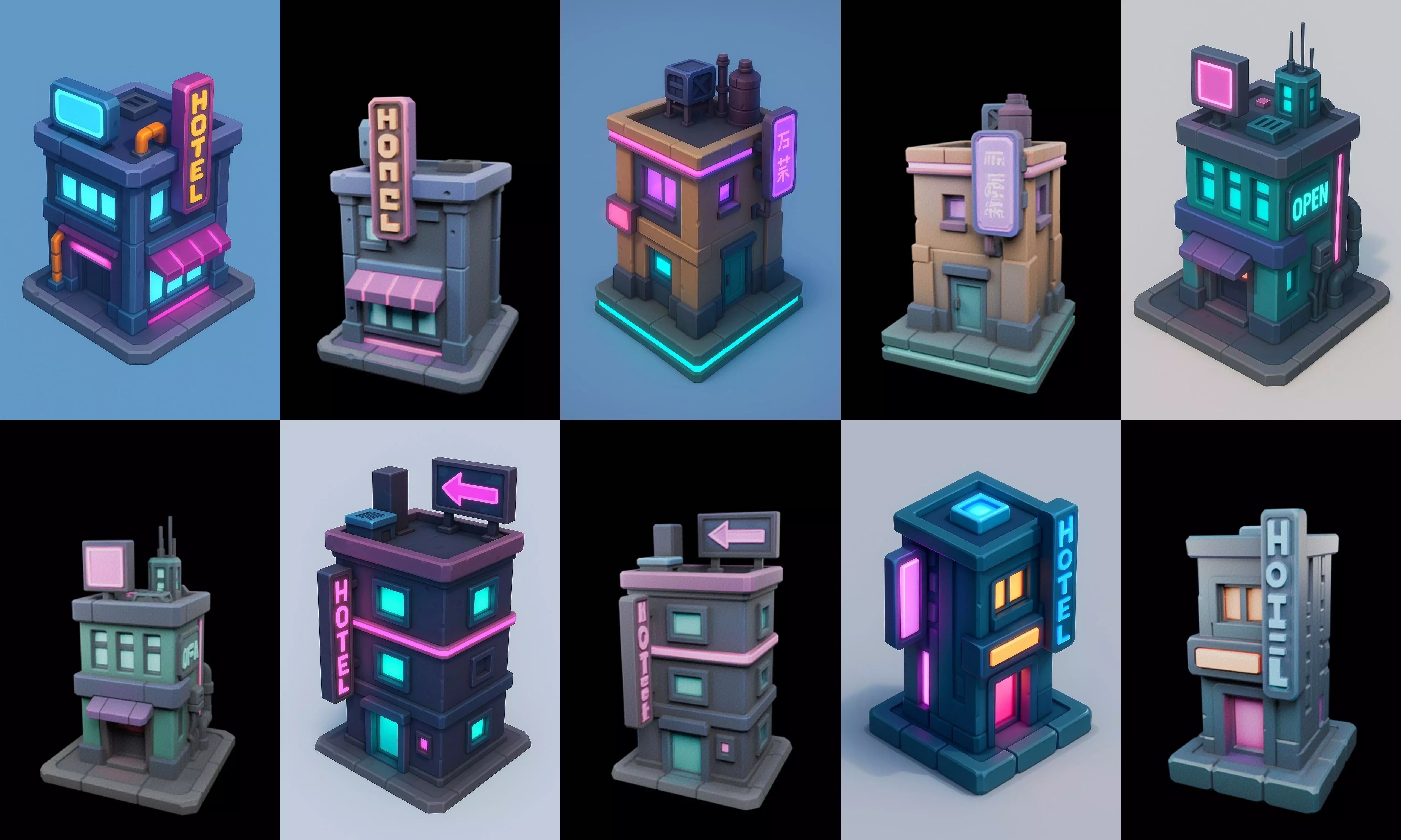 Super Market House Shop bundle 4 pack 100 glb 3D model_15