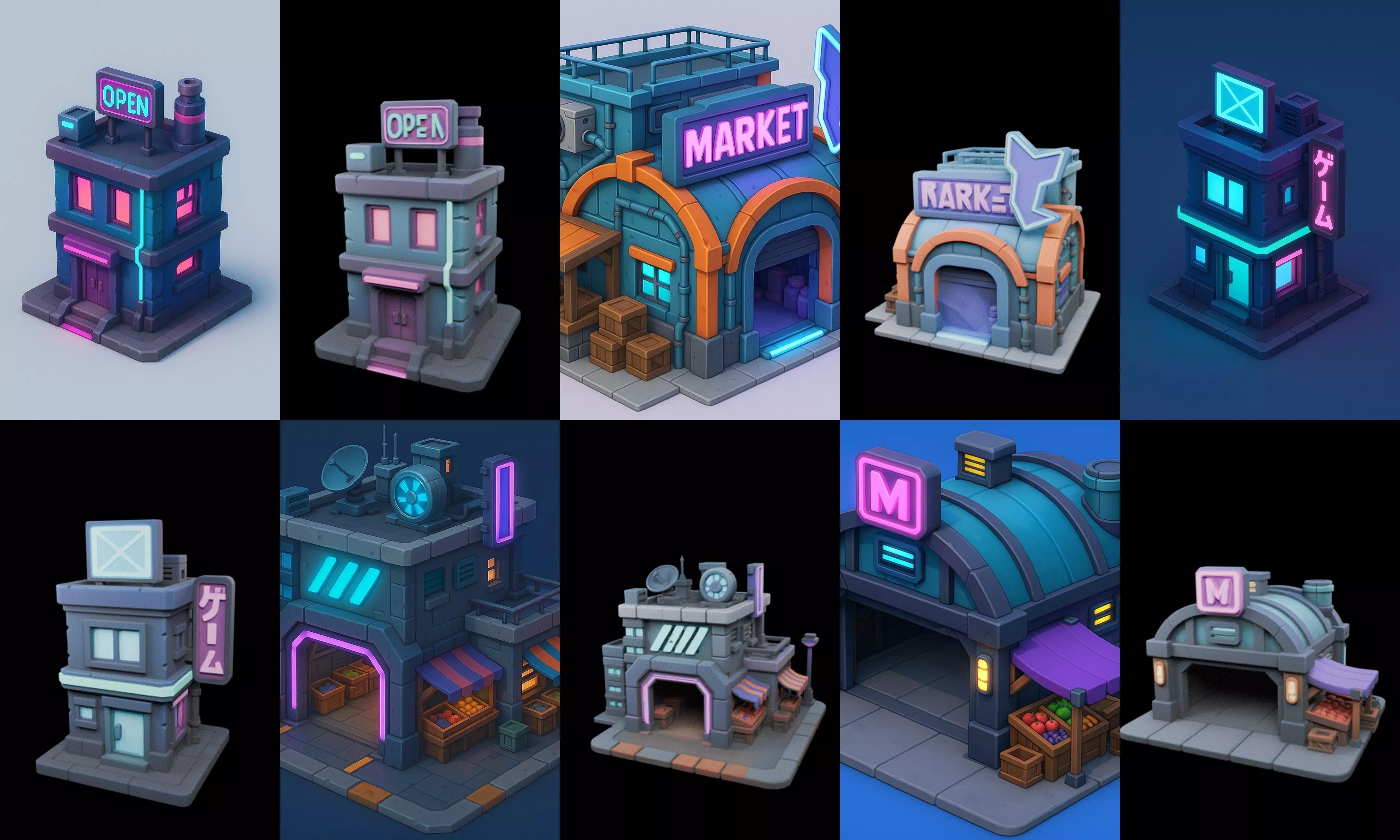 Super Market House Shop bundle 4 pack 100 glb 3D model_14