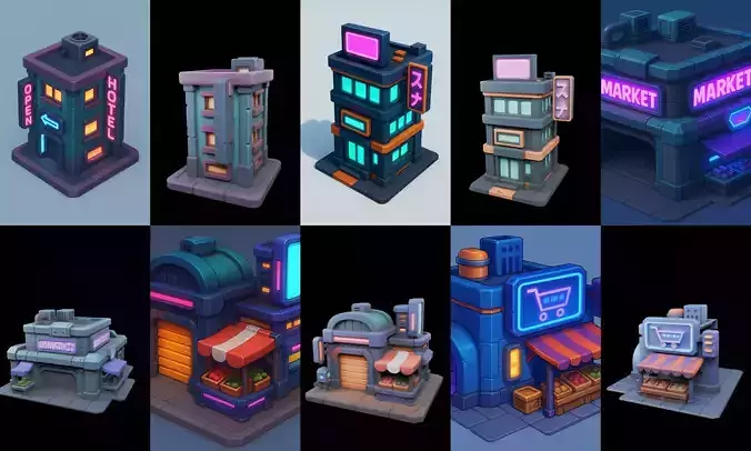 Super Market House Shop bundle 4 pack 100 glb