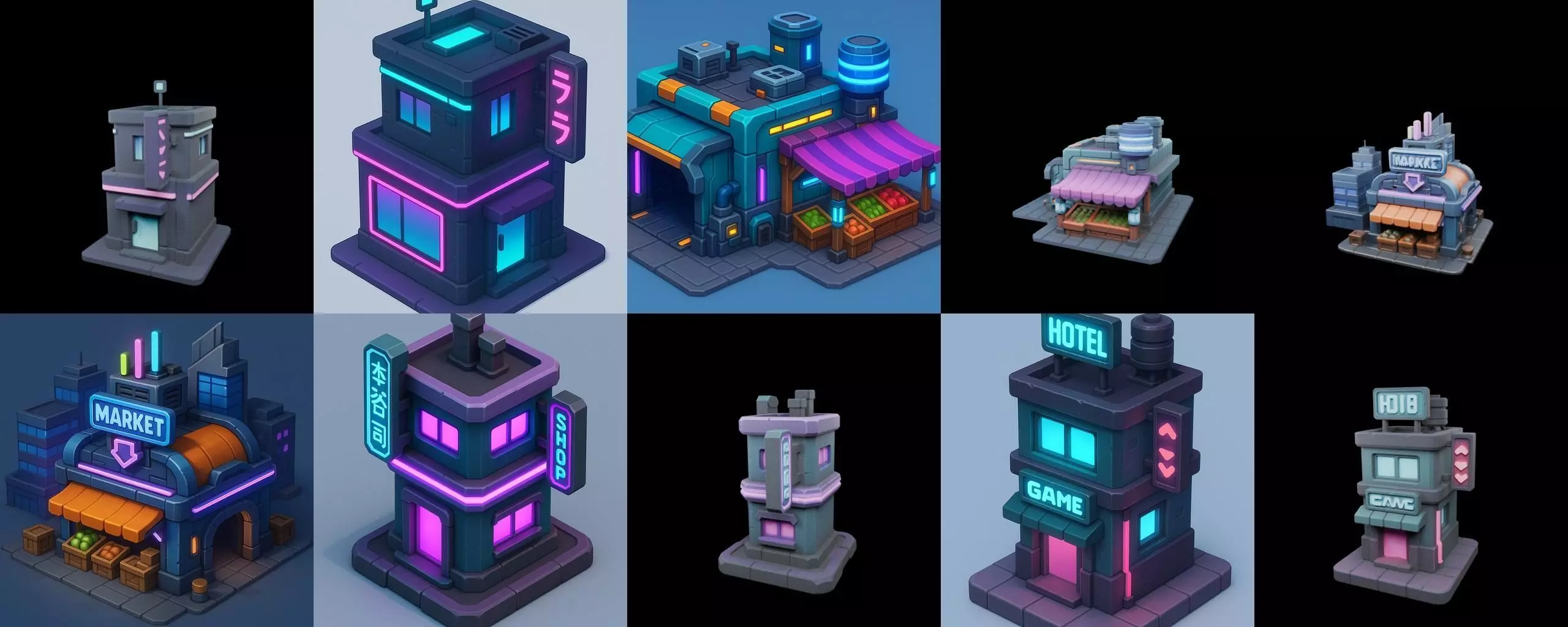 Super Market House Shop bundle 3 pack 100 glb 3D model_1