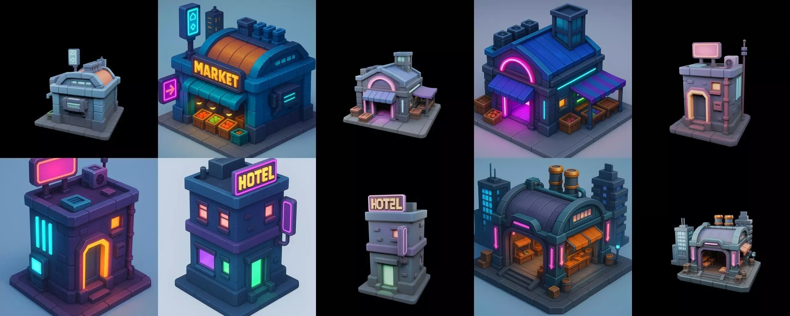 Super Market House Shop bundle 3 pack 100 glb 3D model_7