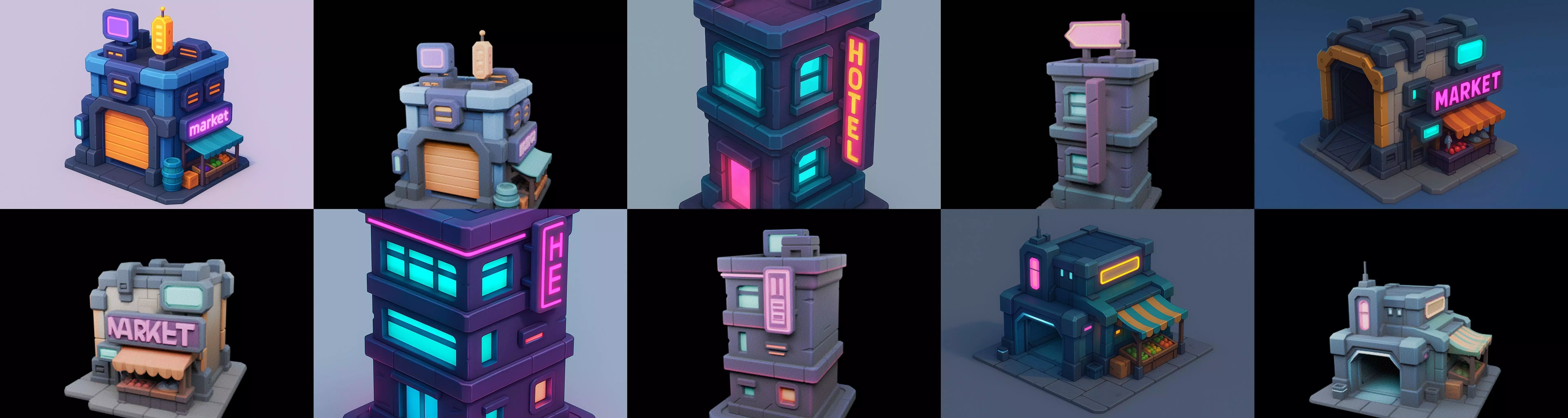 Super Market House Shop bundle 3 pack 100 glb 3D model_11