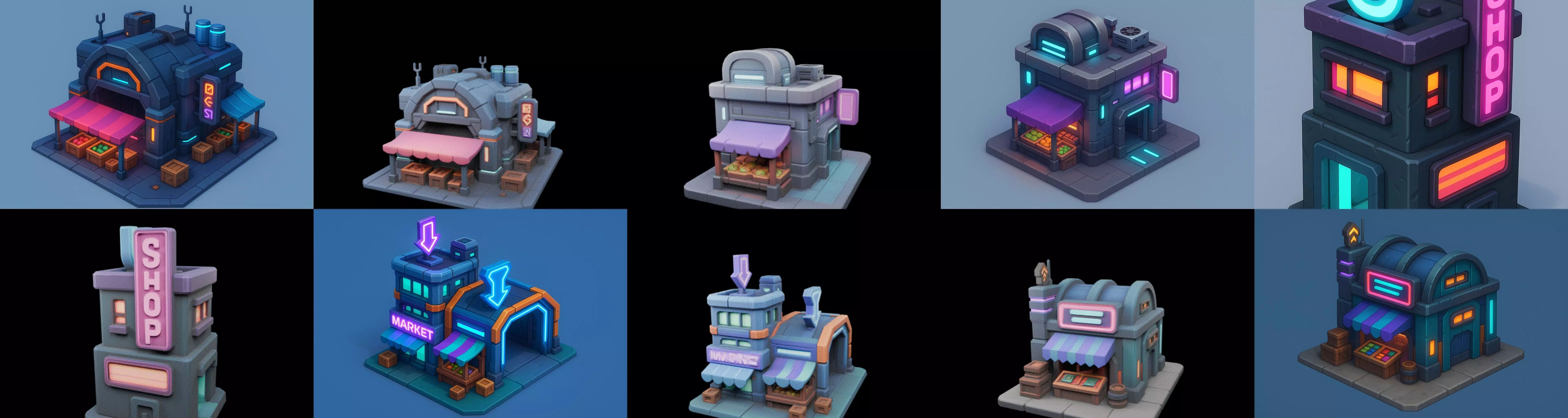 Super Market House Shop bundle 3 pack 100 glb 3D model_10