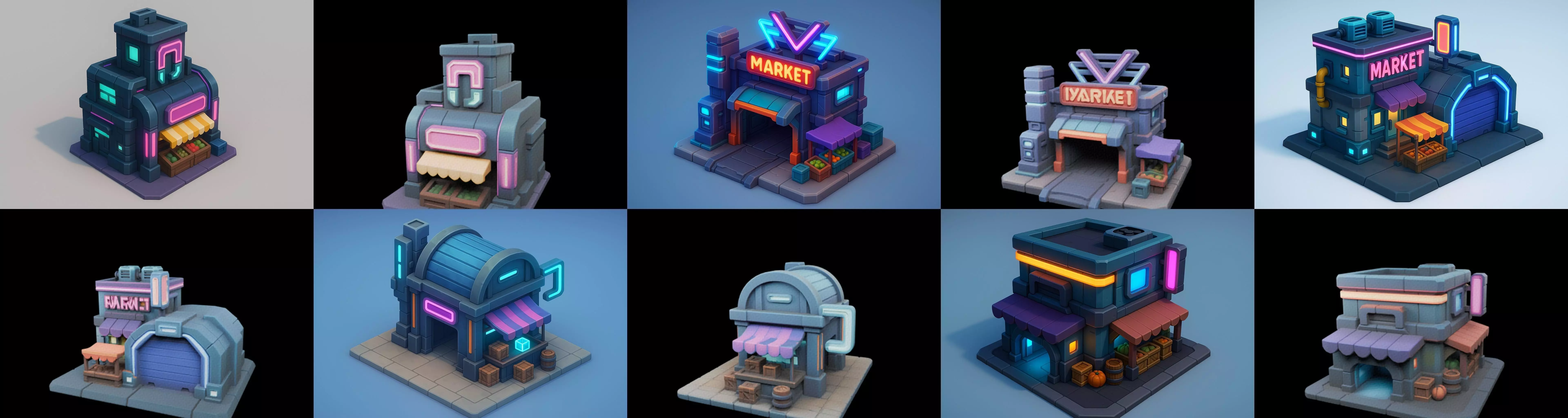 Super Market House Shop bundle 3 pack 100 glb 3D model_4