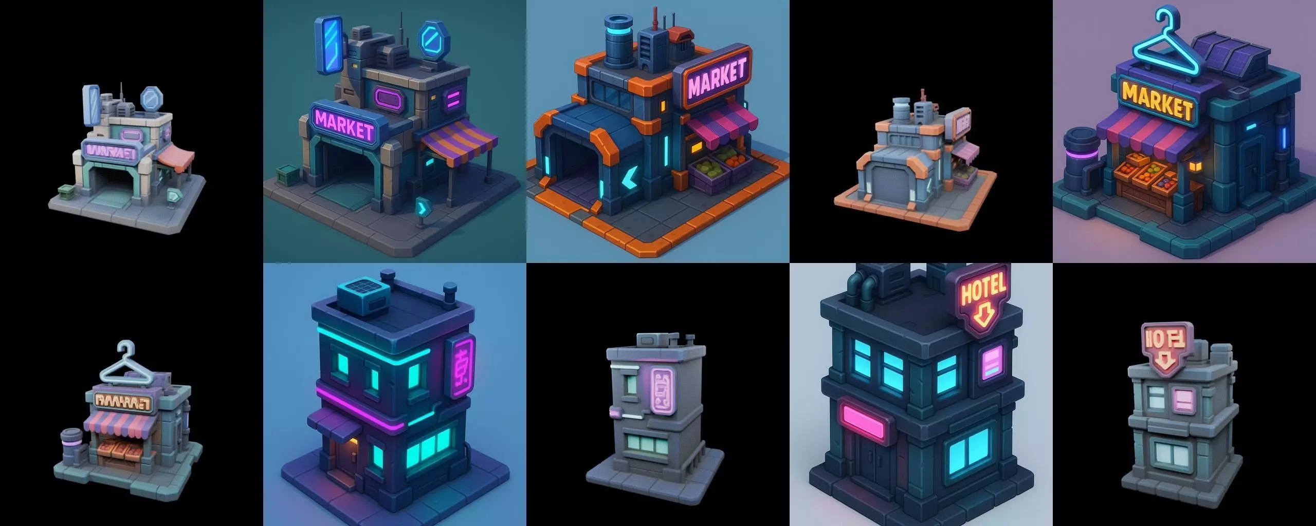 Super Market House Shop bundle 3 pack 100 glb 3D model_16