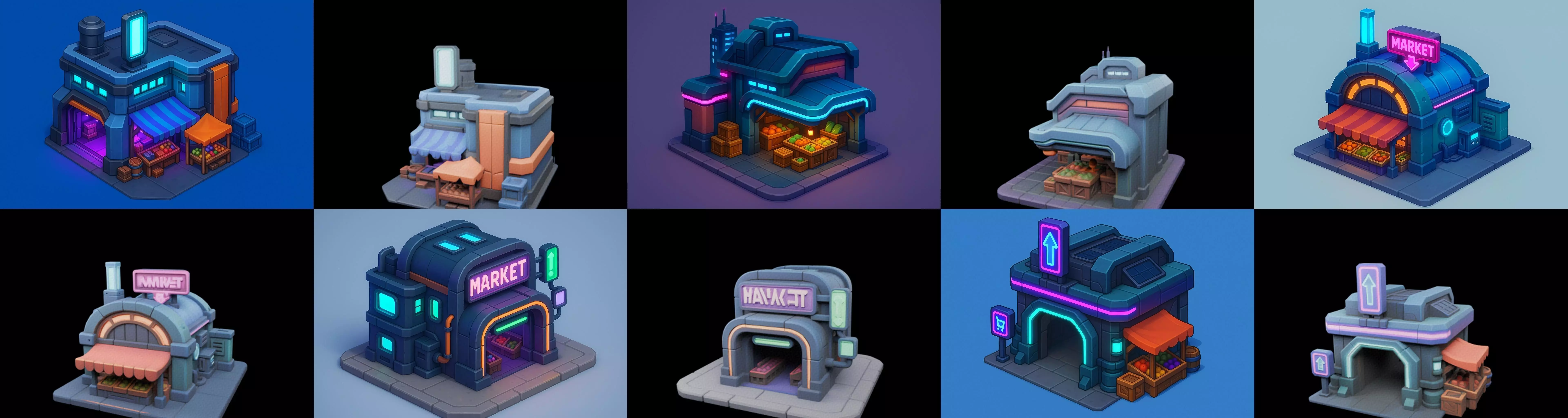 Super Market House Shop bundle 3 pack 100 glb 3D model_19