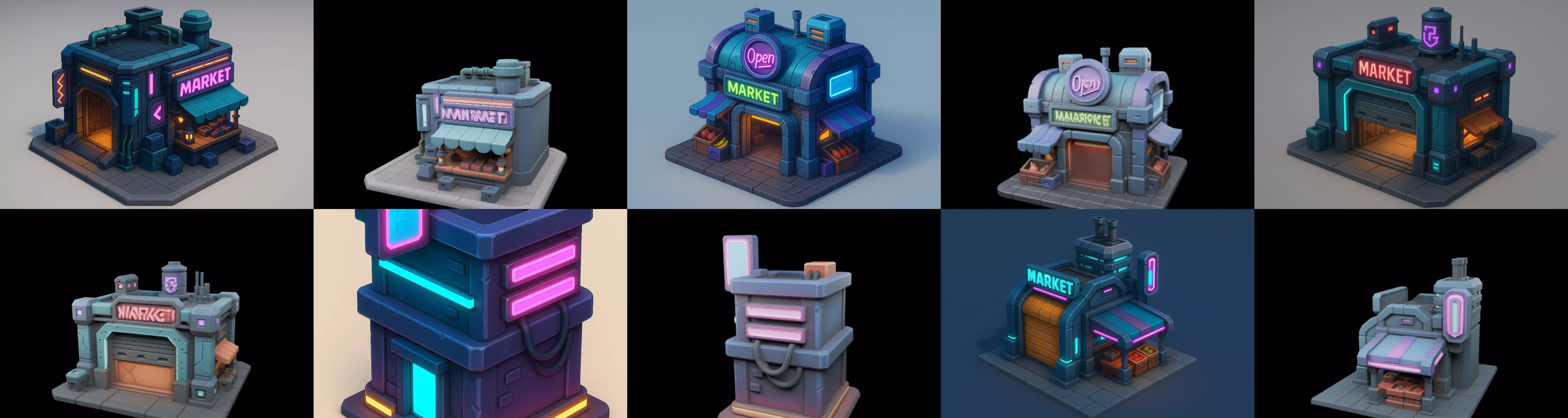 Super Market House Shop bundle 3 pack 100 glb 3D model_0