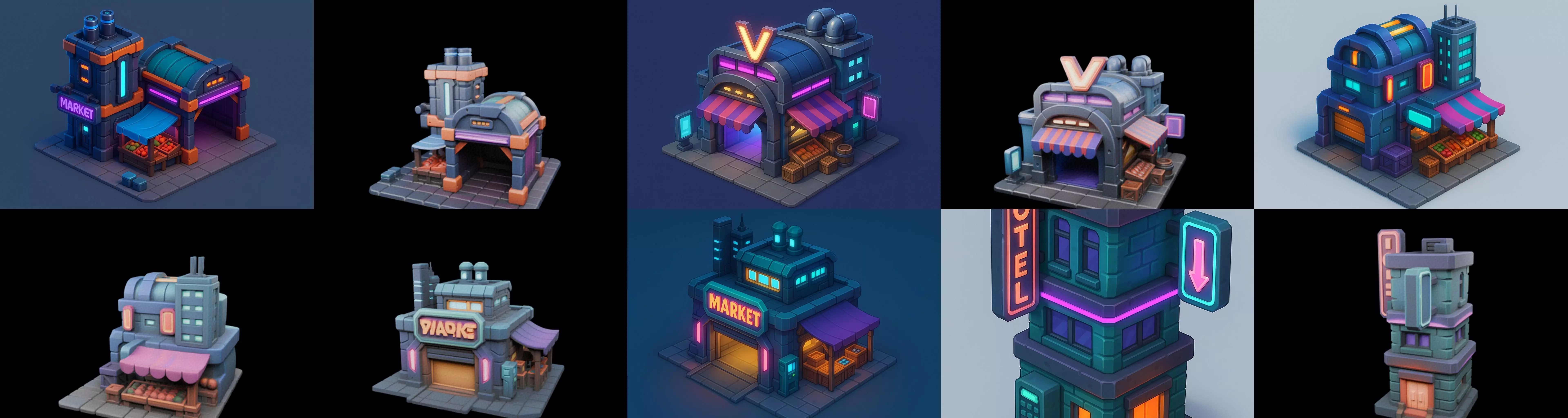 Super Market House Shop bundle 3 pack 100 glb 3D model_14