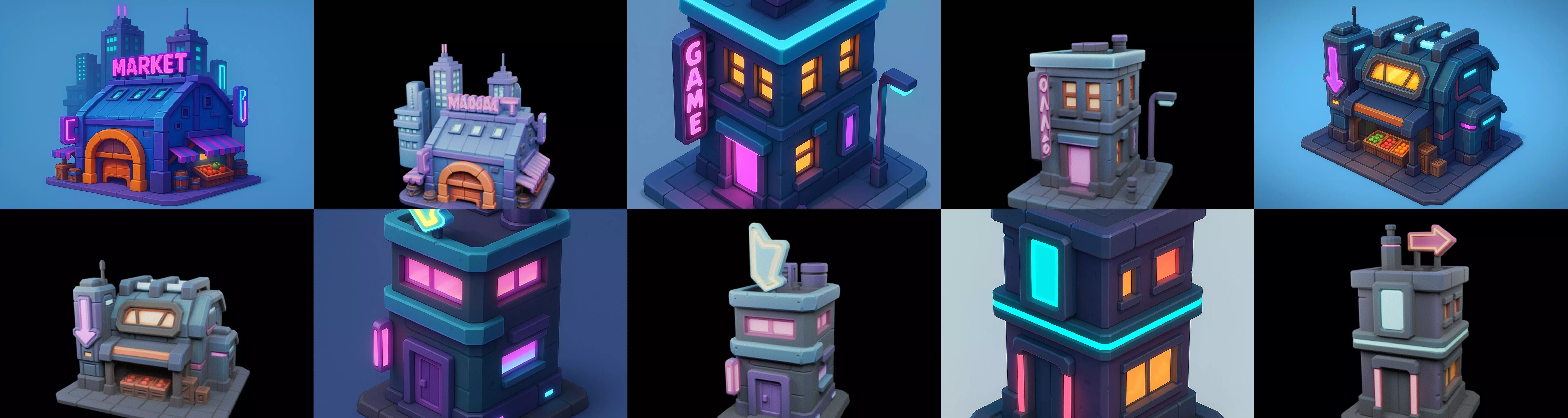 Super Market House Shop bundle 3 pack 100 glb 3D model_13