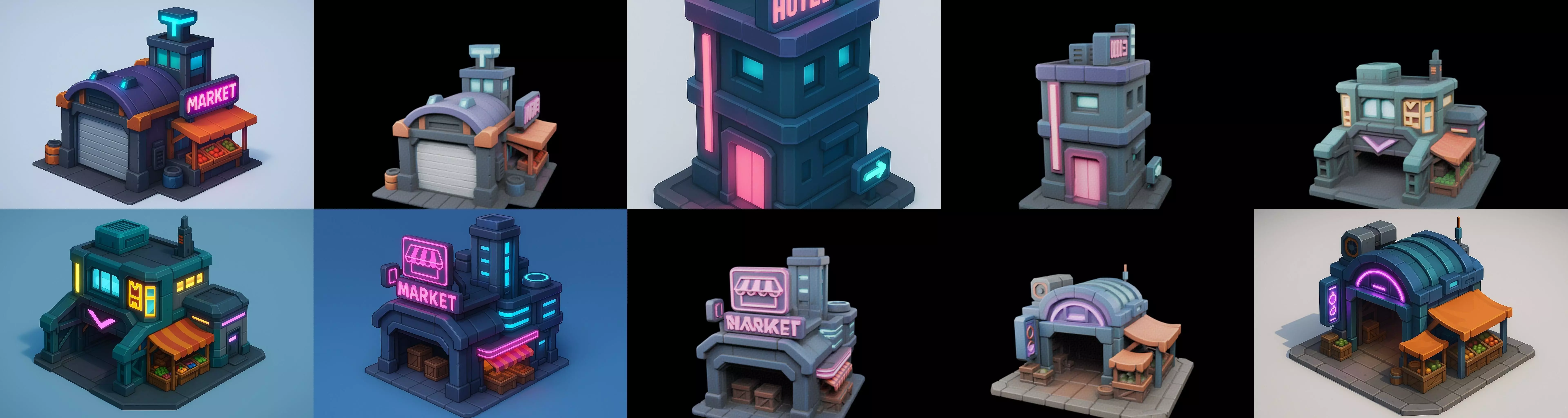 Super Market House Shop bundle 3 pack 100 glb 3D model_12