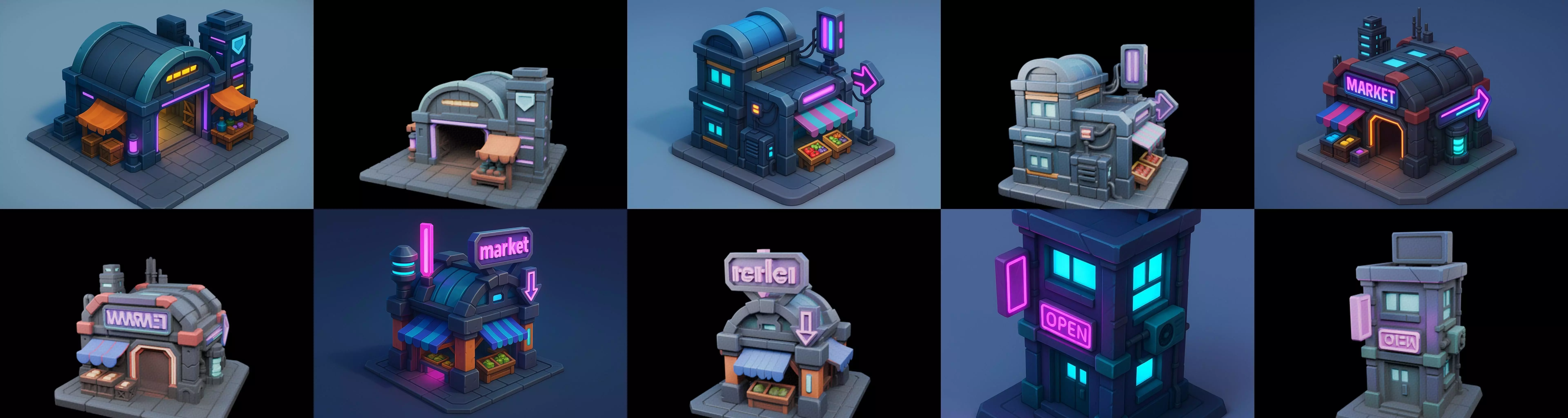 Super Market House Shop bundle 3 pack 100 glb 3D model_15