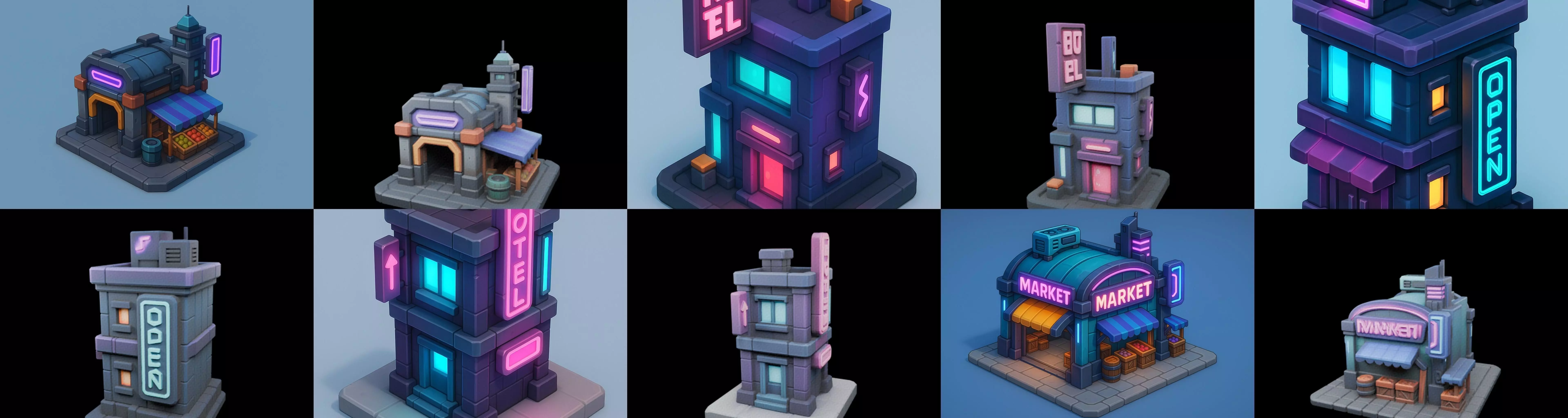 Super Market House Shop bundle 3 pack 100 glb 3D model_6