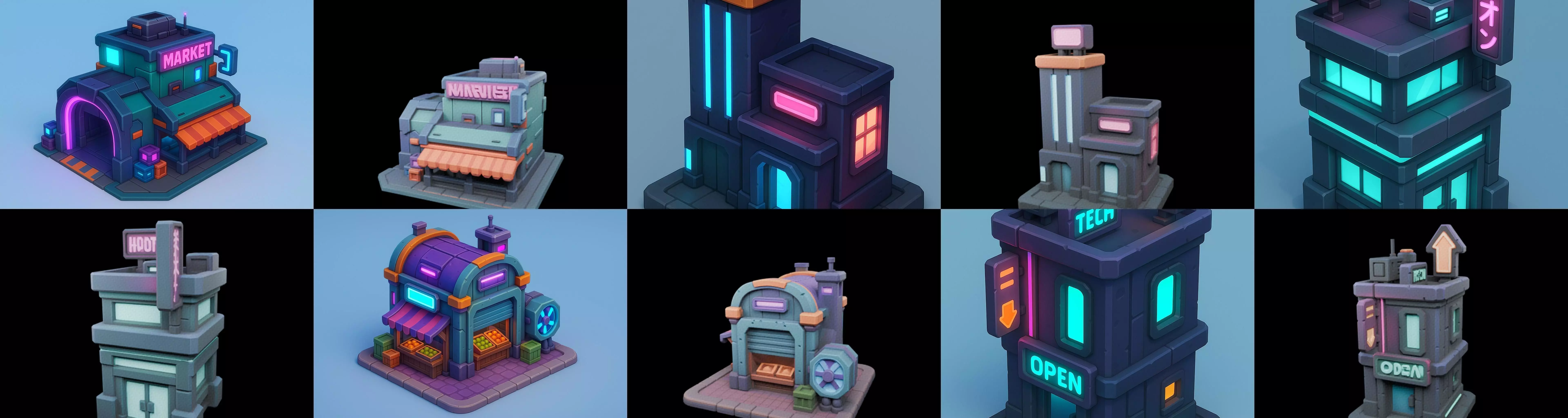 Super Market House Shop bundle 3 pack 100 glb 3D model_17