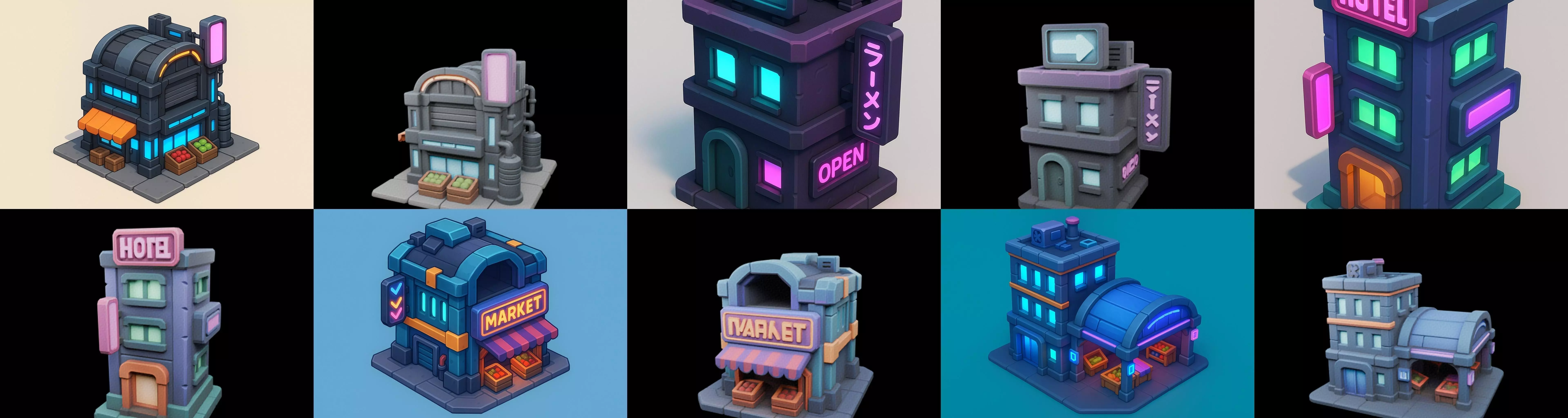 Super Market House Shop bundle 2 pack 100 glb 3D model_5