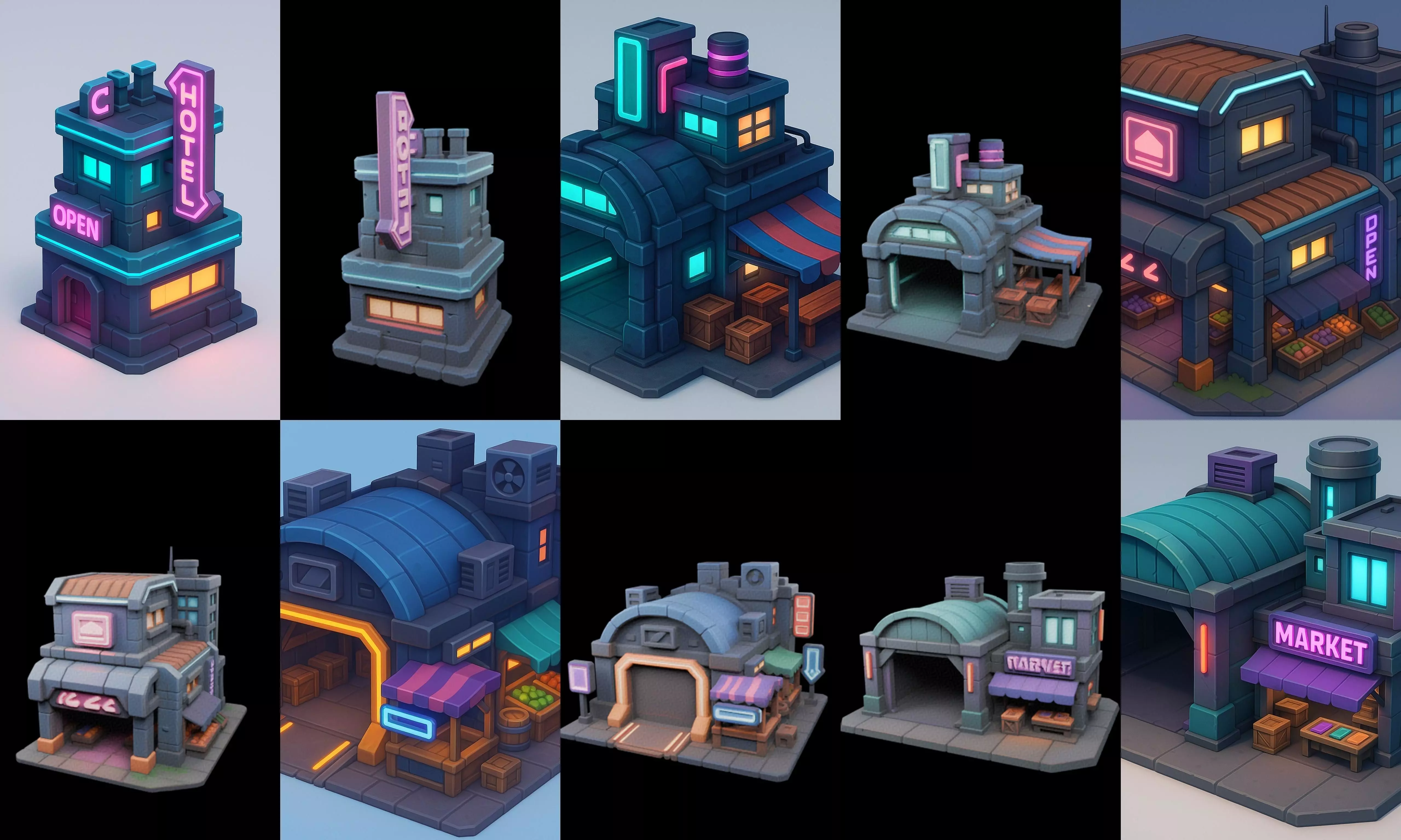 Super Market House Shop bundle 2 pack 100 glb 3D model_11