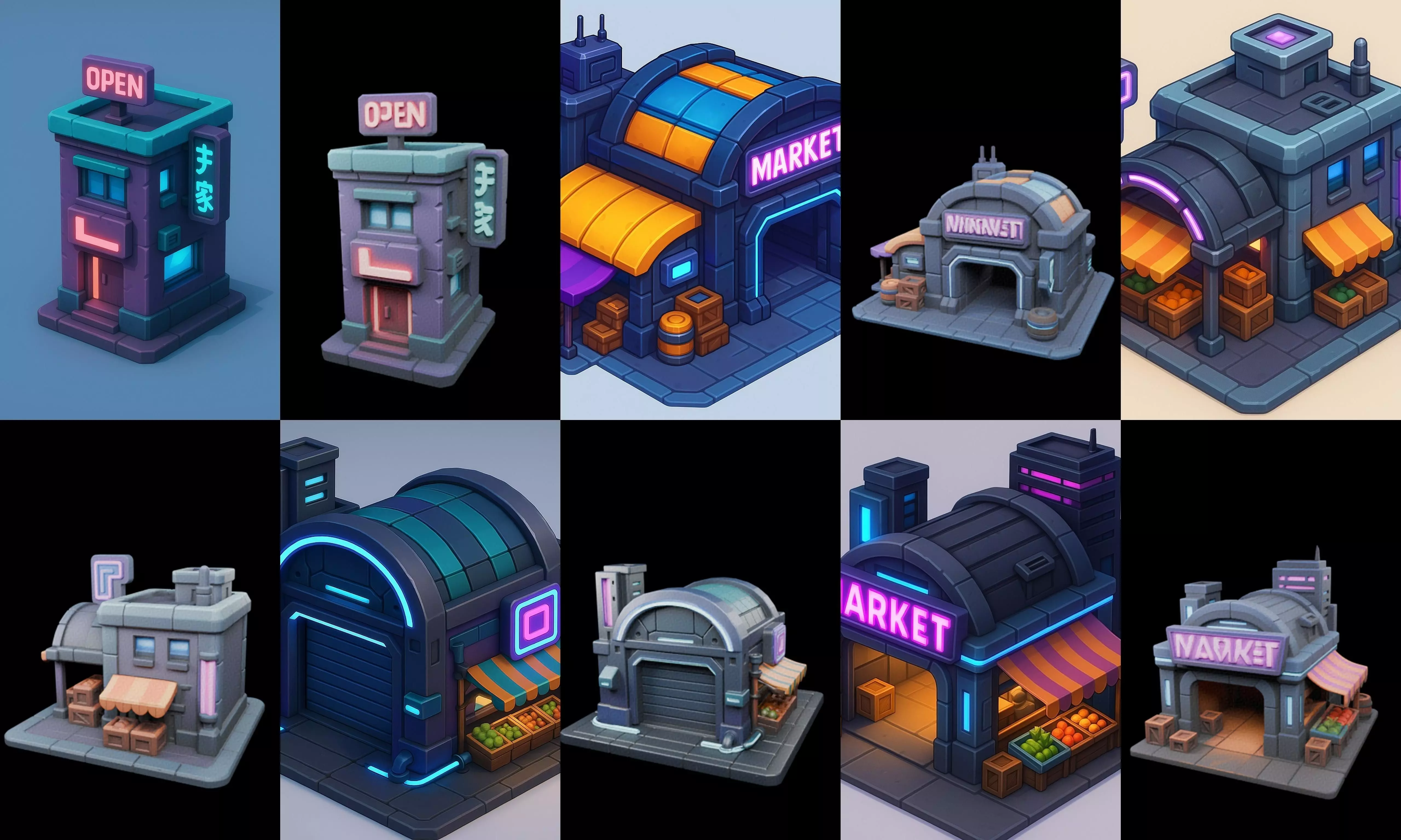 Super Market House Shop bundle 2 pack 100 glb 3D model_8