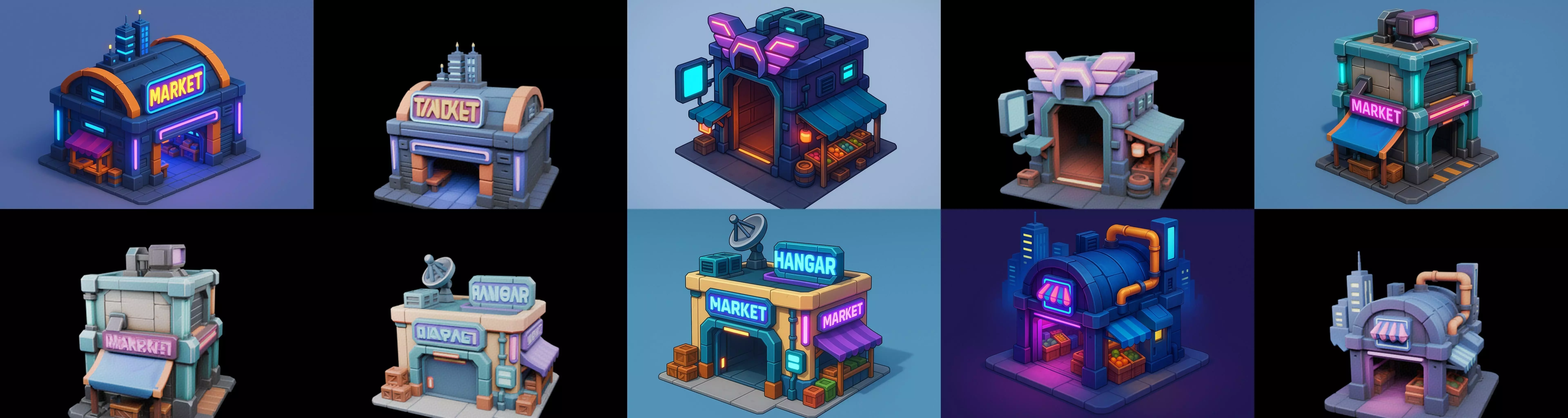 Super Market House Shop bundle 2 pack 100 glb 3D model_7