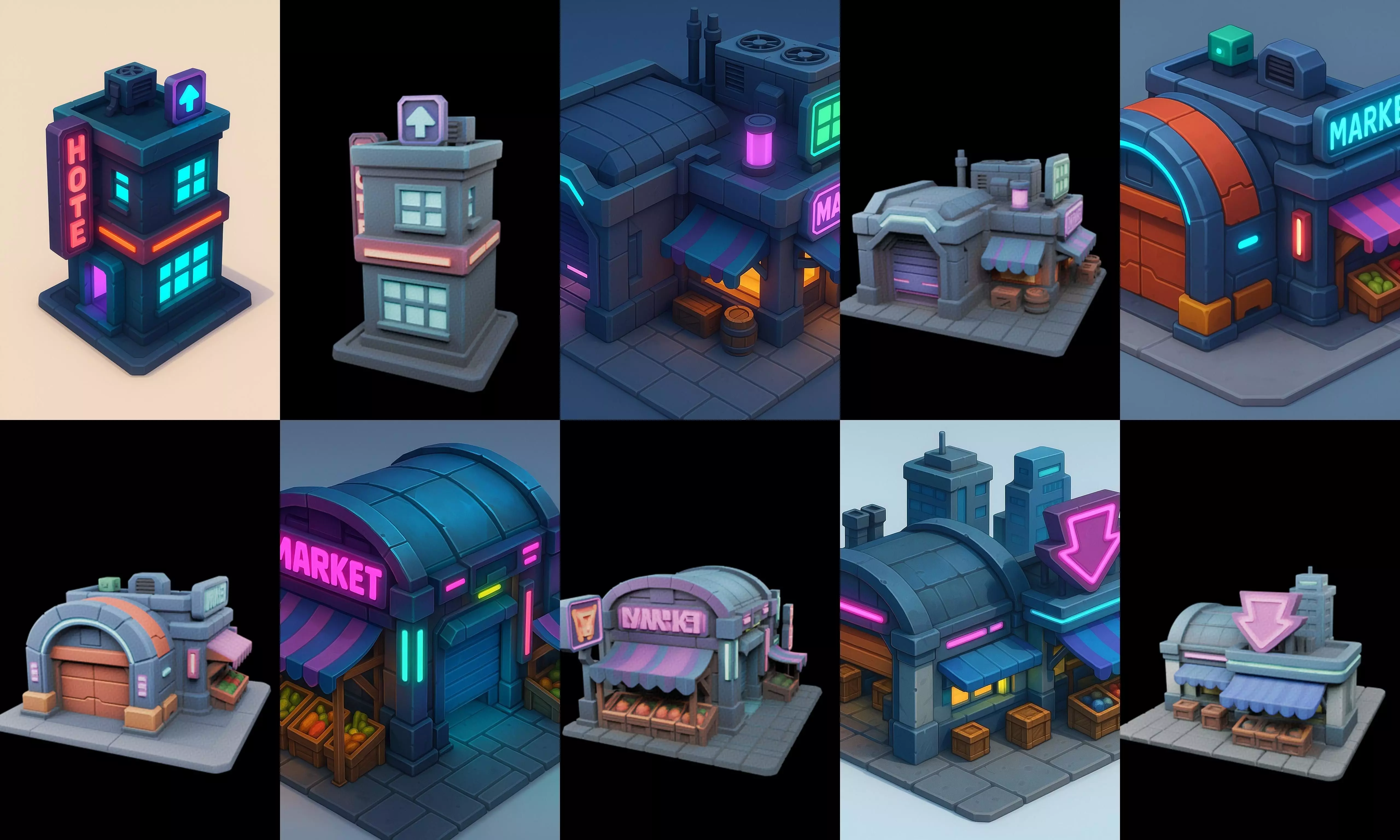 Super Market House Shop bundle 2 pack 100 glb 3D model_12