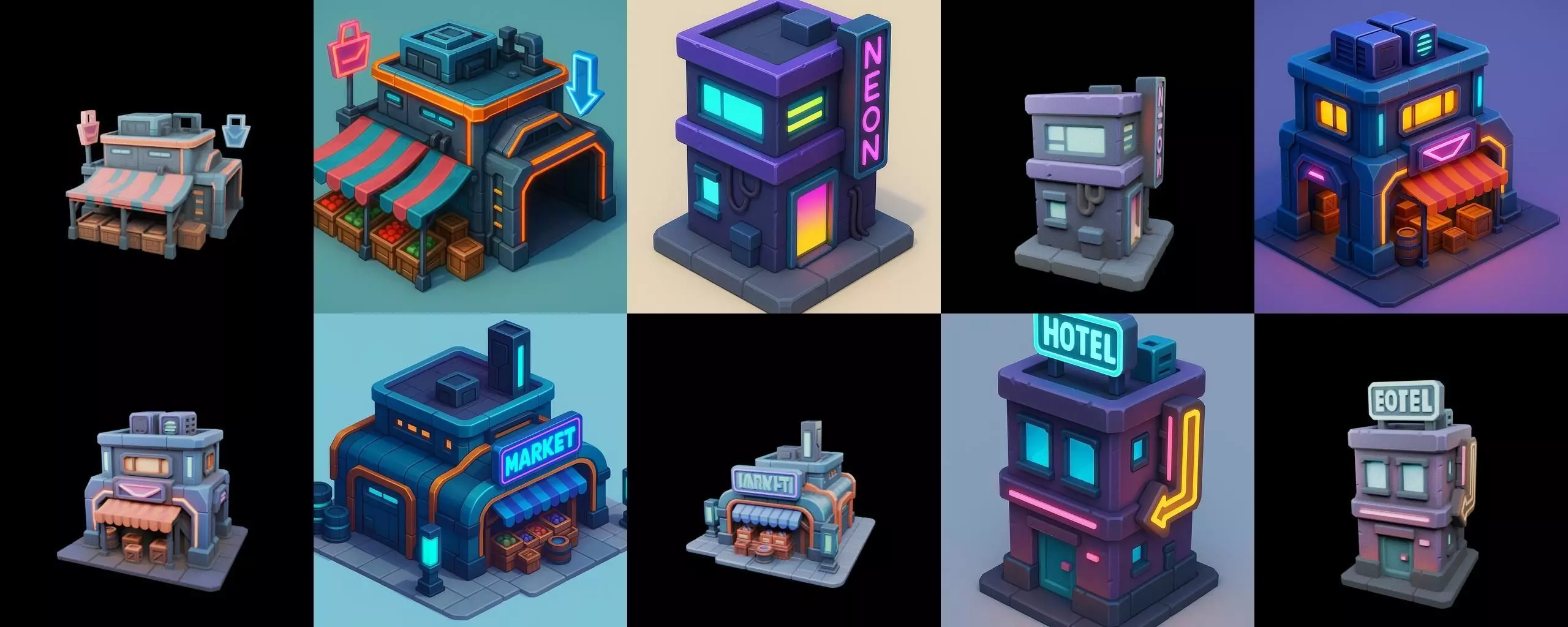 Super Market House Shop bundle 2 pack 100 glb 3D model_19