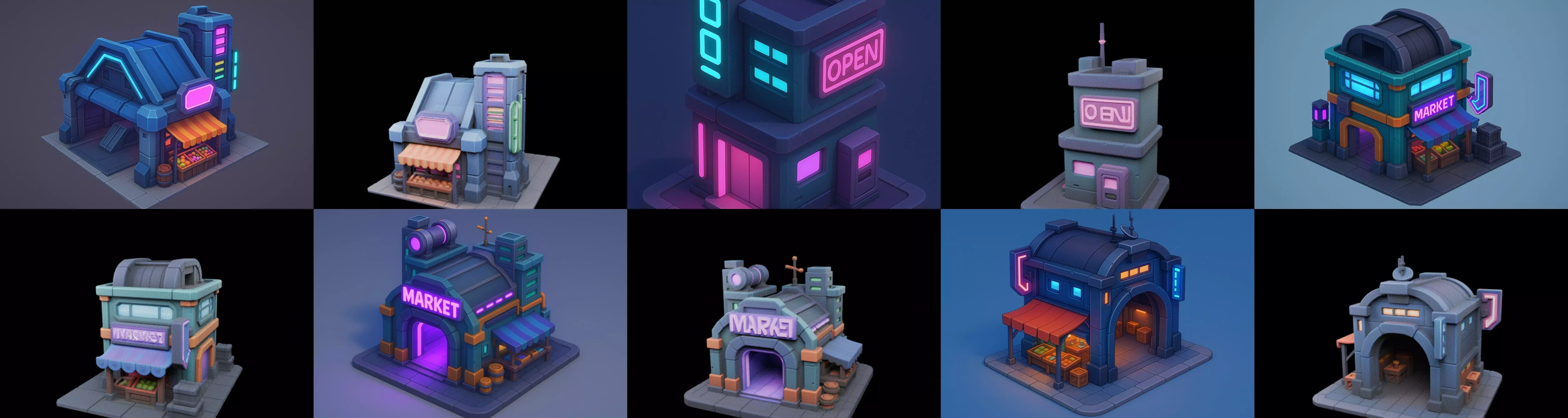 Super Market House Shop bundle 2 pack 100 glb 3D model_6