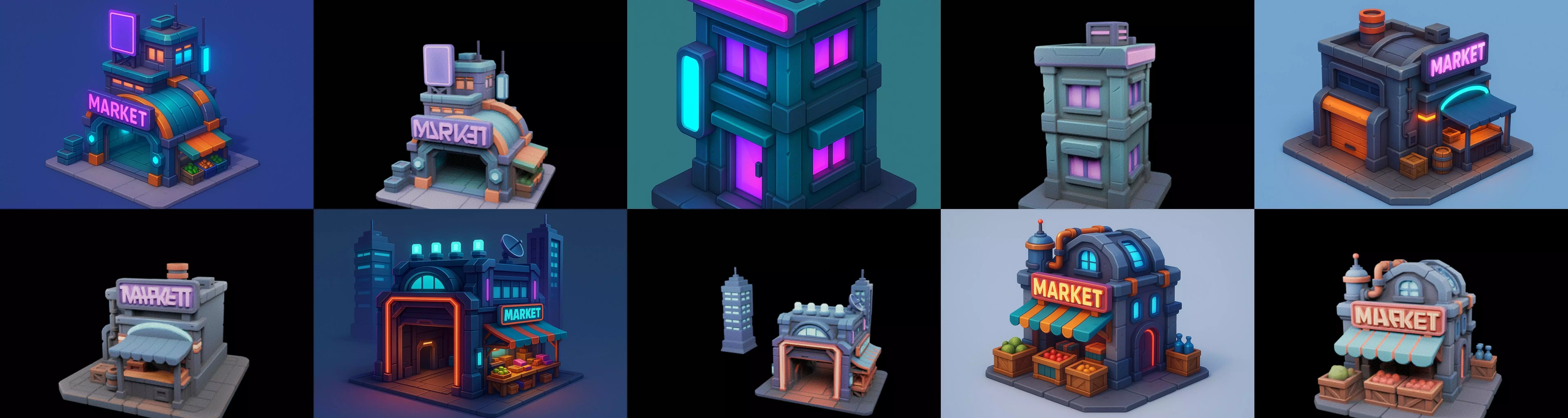 Super Market House Shop bundle 2 pack 100 glb 3D model_9