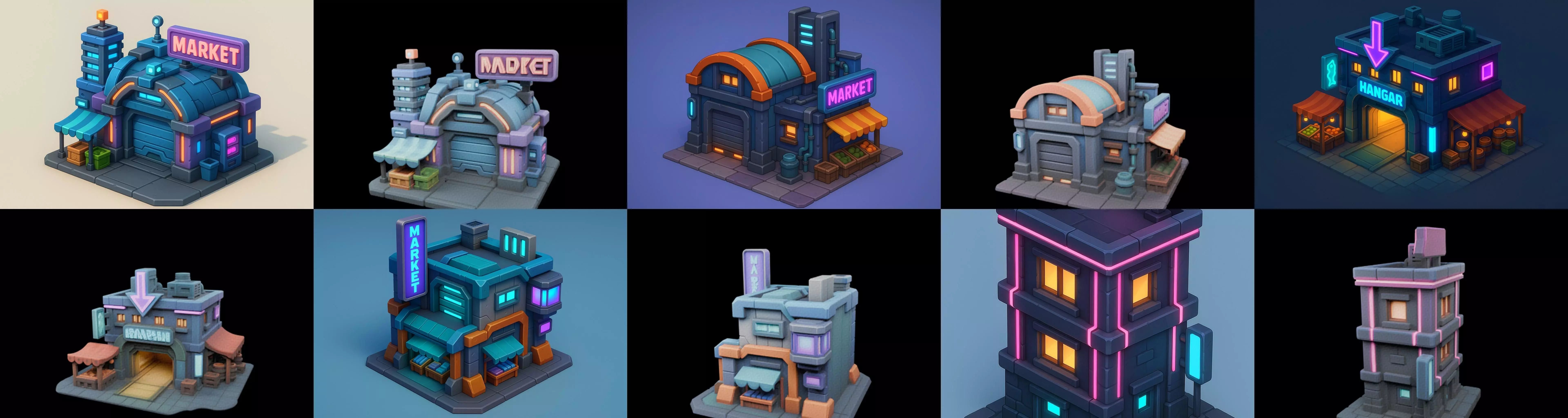 Super Market House Shop bundle 2 pack 100 glb 3D model_1