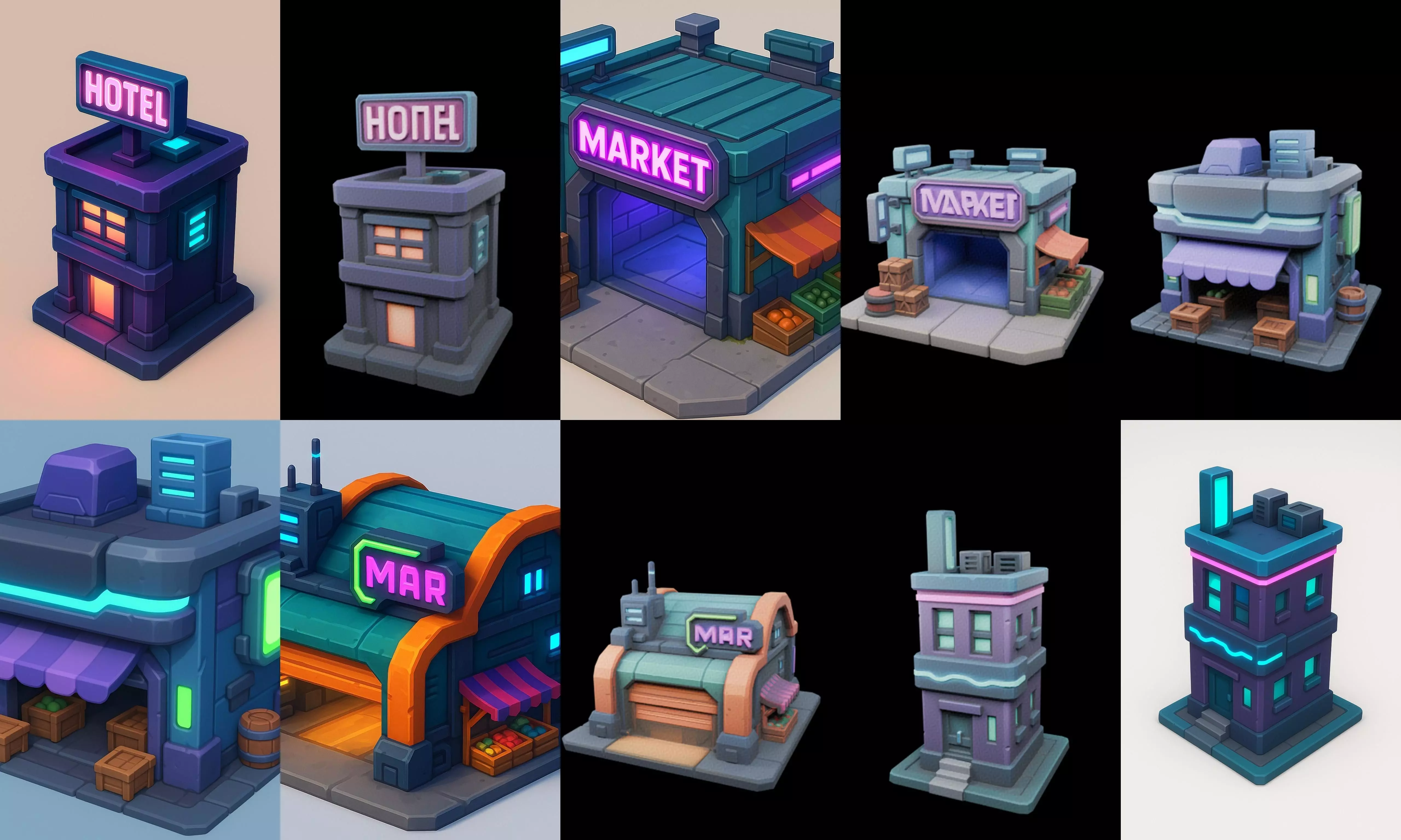 Super Market House Shop bundle 2 pack 100 glb 3D model_2