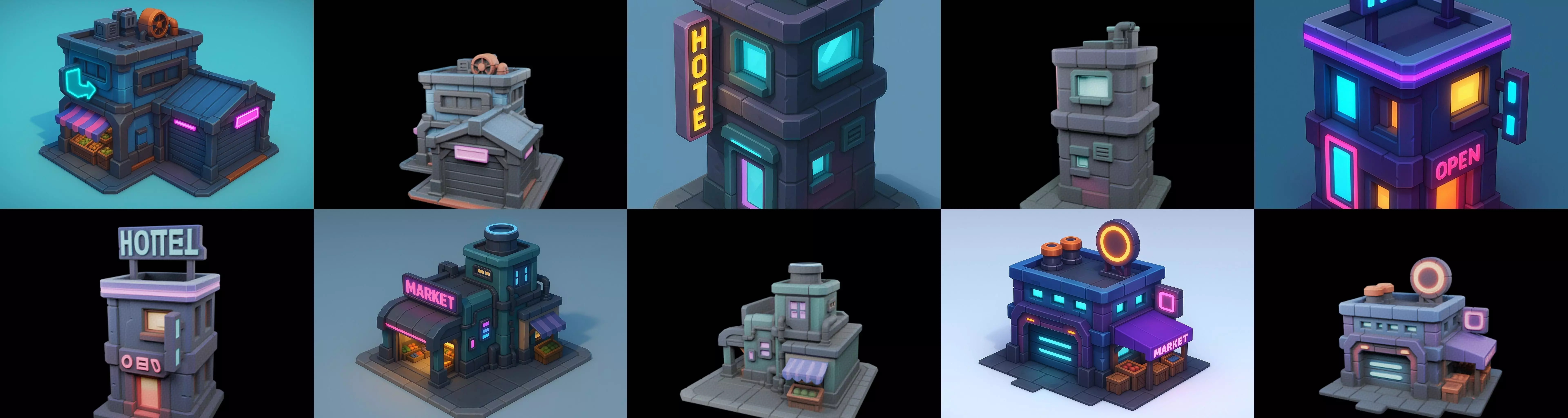 Super Market House Shop bundle 2 pack 100 glb 3D model_16