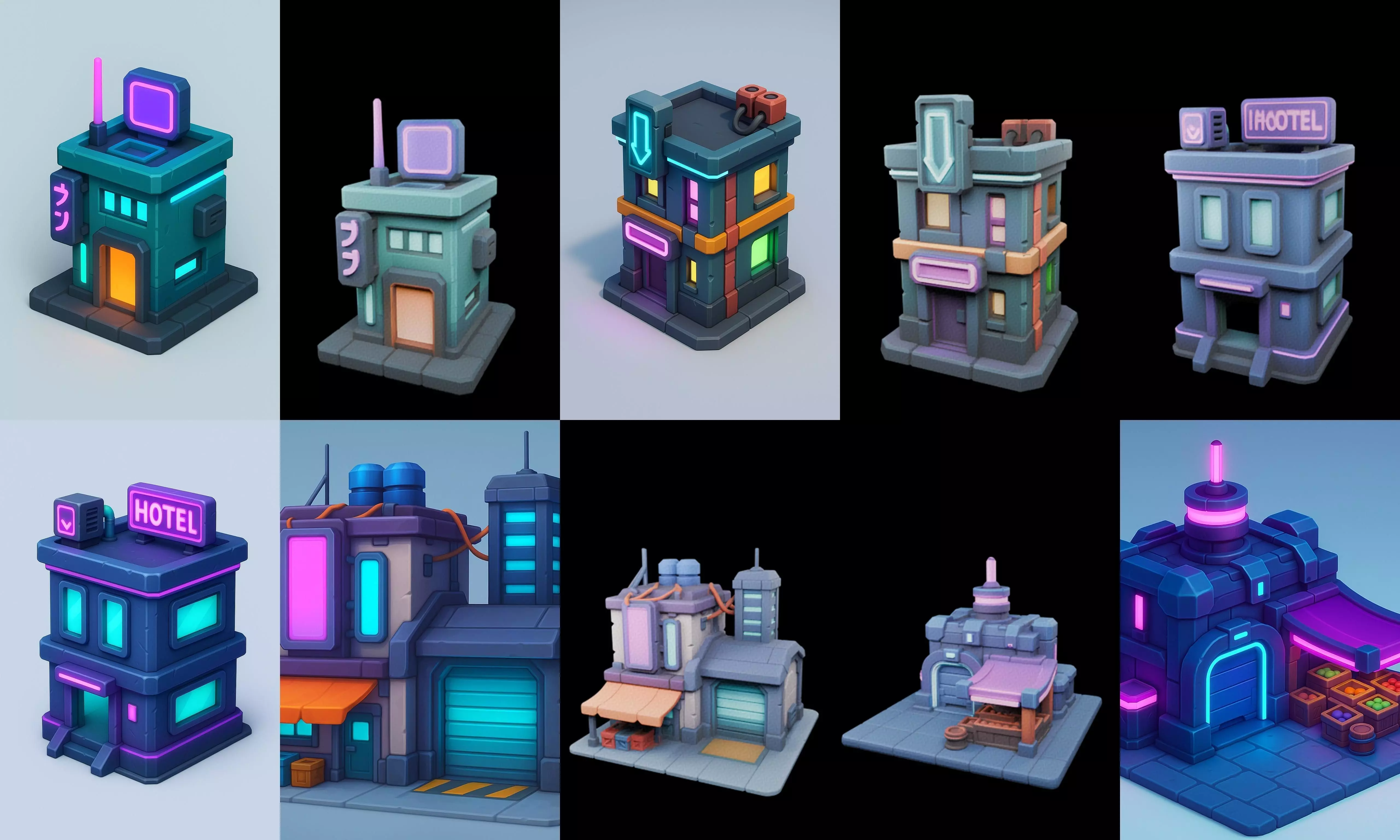 Super Market House Shop bundle 2 pack 100 glb 3D model_3